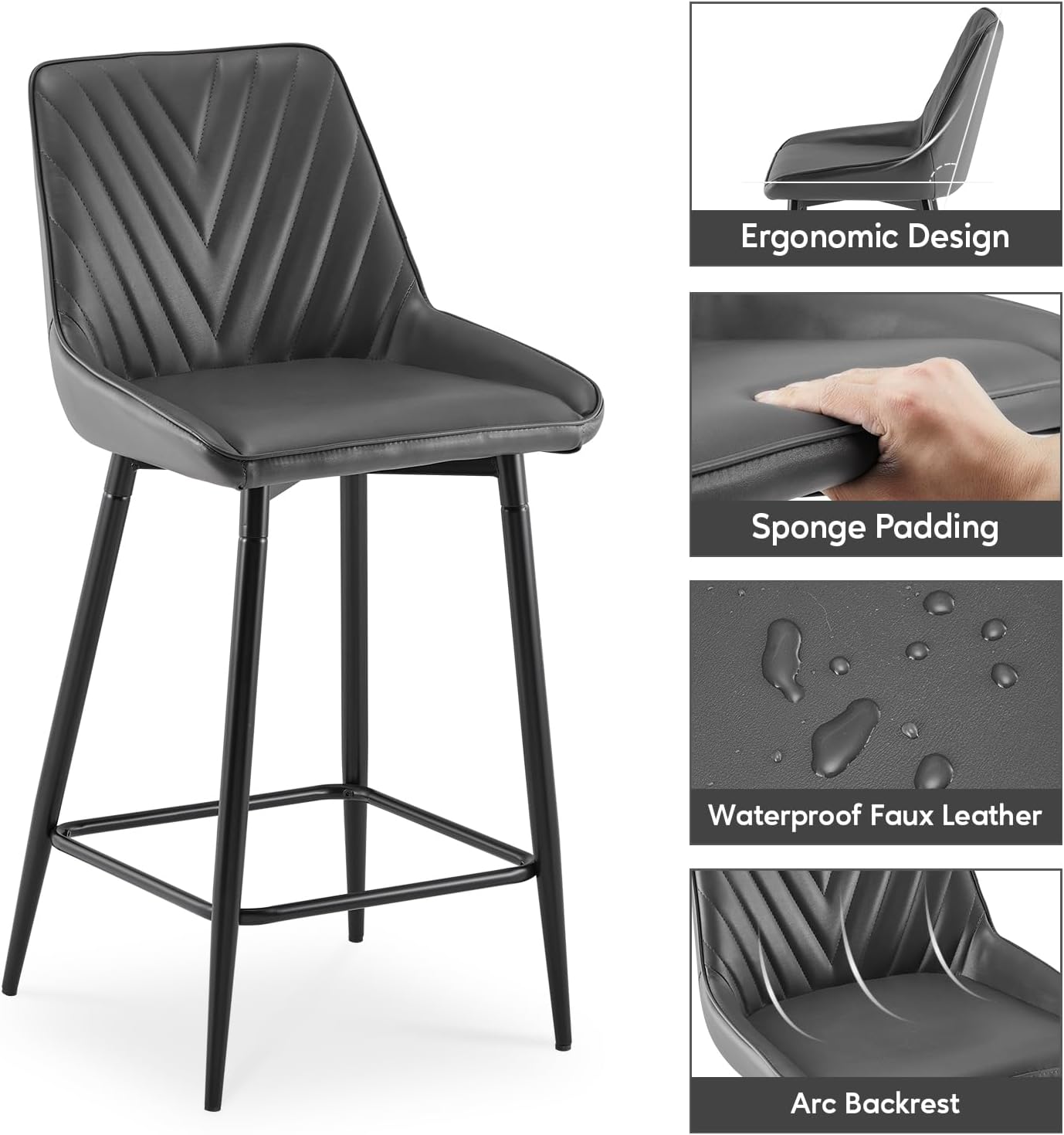 CLIPOP Juego de 4 taburetes de bar de altura de mostrador, taburete de bar de piel sintética con respaldo (patrón de flecha), asiento tapizado,