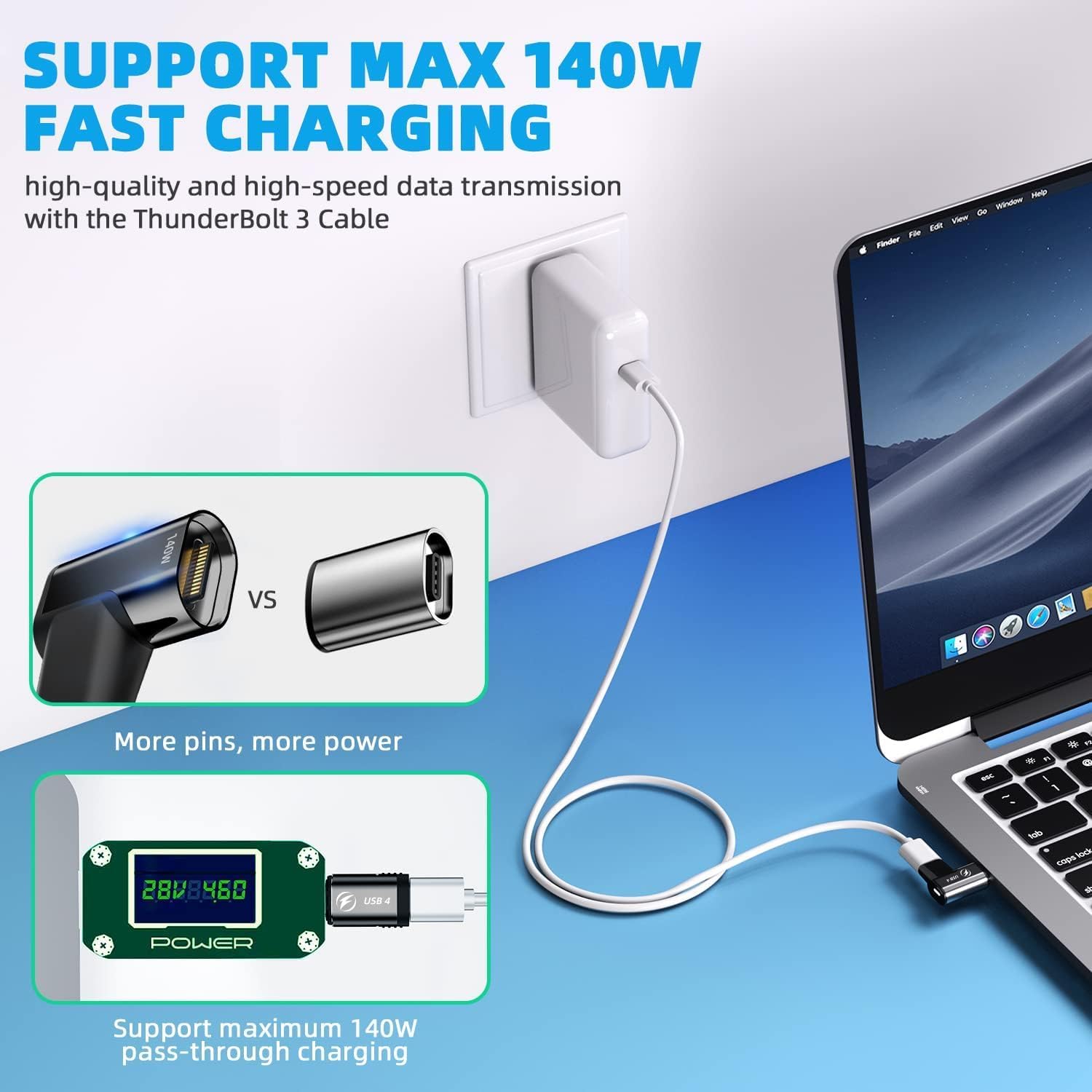 Adaptador magnético USB tipo C, (1 unidad), adaptador USB C magnético de 24 pines con PD de 140 W, USB4, transferencia de datos de 20 Gbps 8K 60Hz