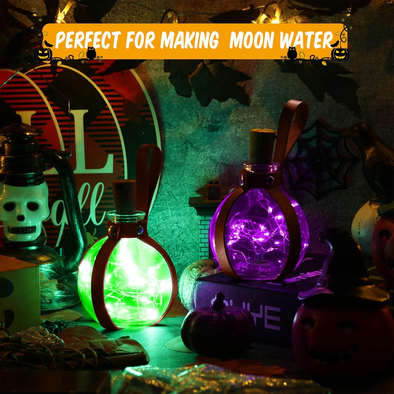 2 botellas de poción de corcho para cosplay, accesorios de mago, pociones de cristal con cinturón de piel sintética, accesorios de bruja, botella de