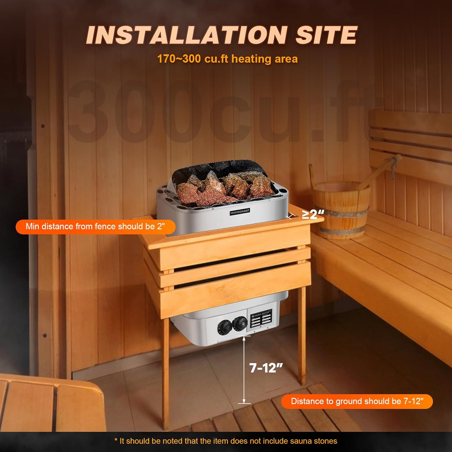 Mxmoonant Calentador de sauna, 6 KW 220 V, calentadores eléctricos de sauna, estufa de vapor seco, baño de sauna para el hogar, hotel, spa, máx. 300
