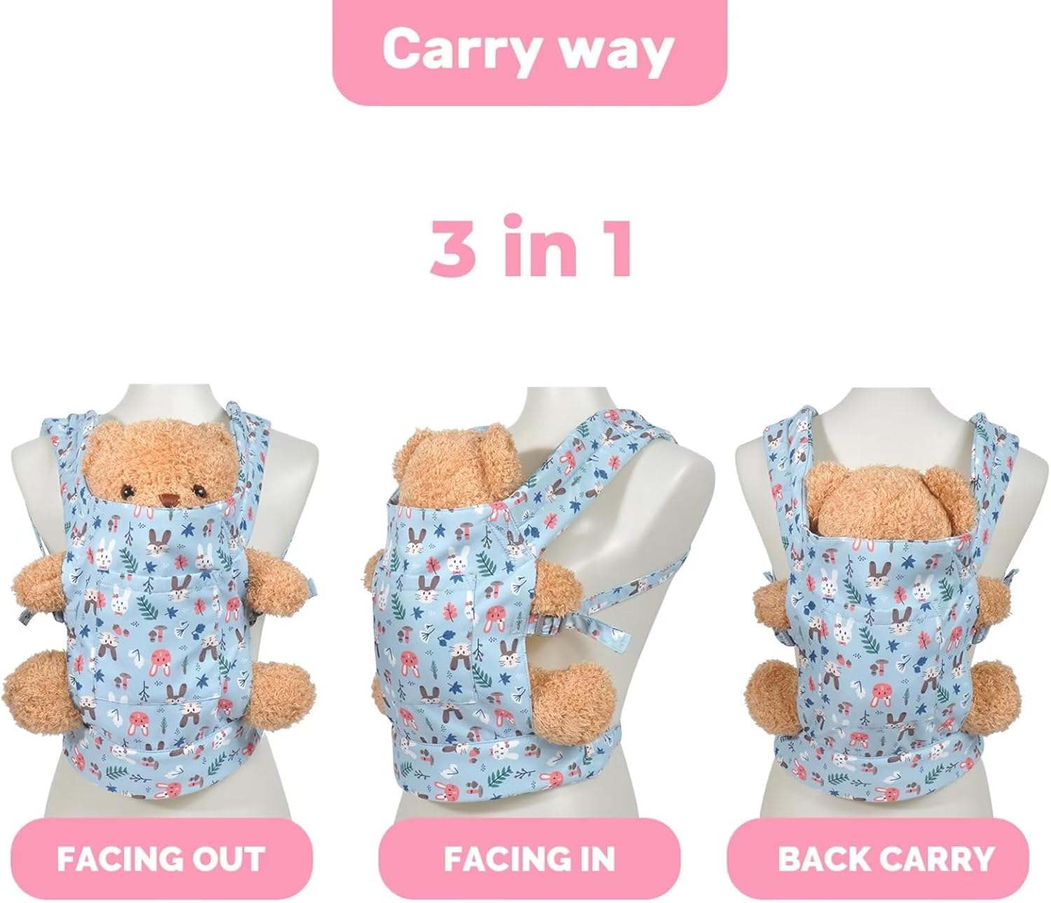 Nandiska Portabebés para bebé niña, correas suaves y correas agradables a la piel, transportador de animales de peluche para niños y niños pequeños