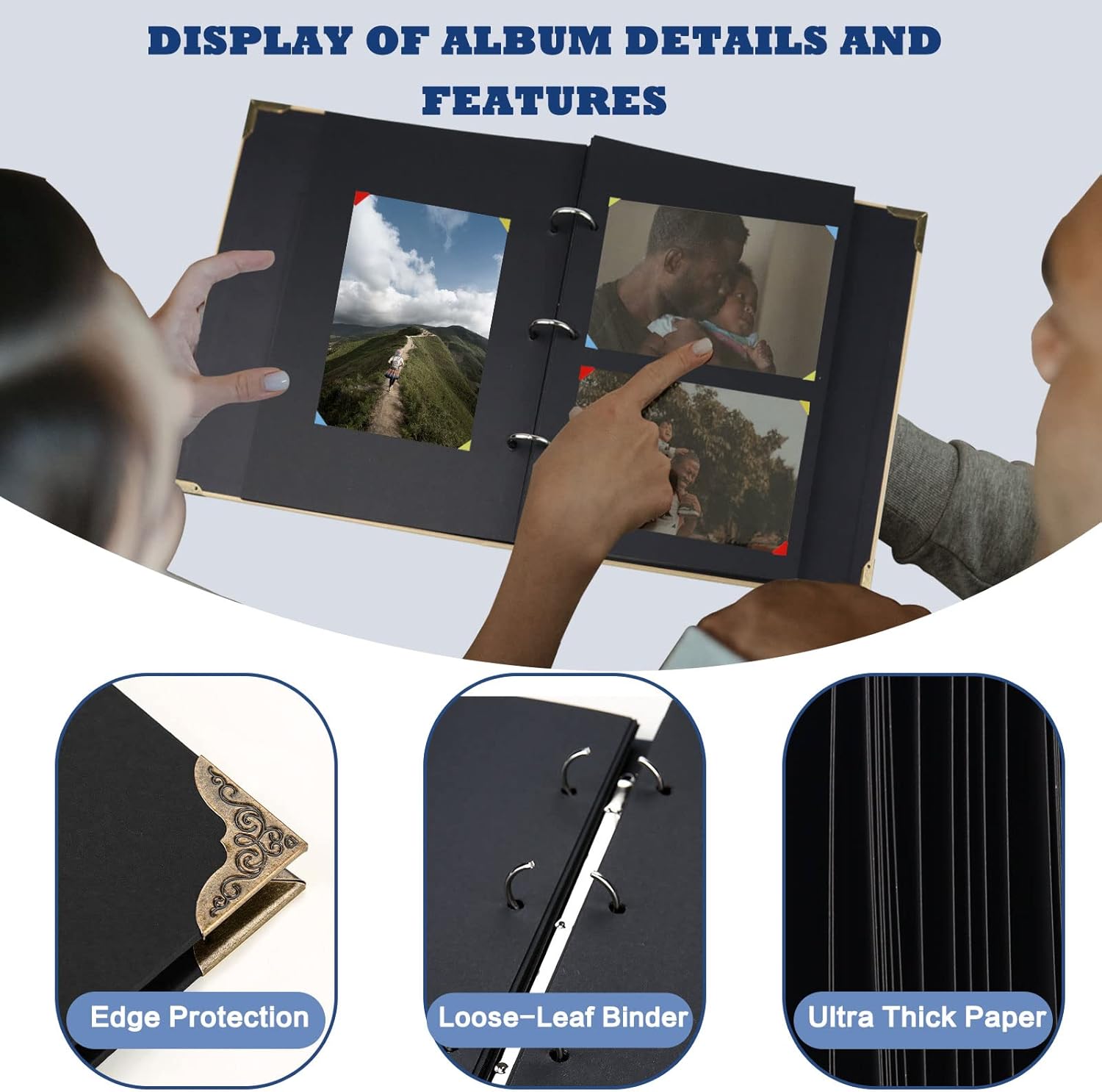 LELE LIFE Álbum de recortes – Álbum de fotos de tapa dura de 6 x 10 pulgadas, con 60 páginas de papel súper grueso de 12.35 ozm, carpeta de 3