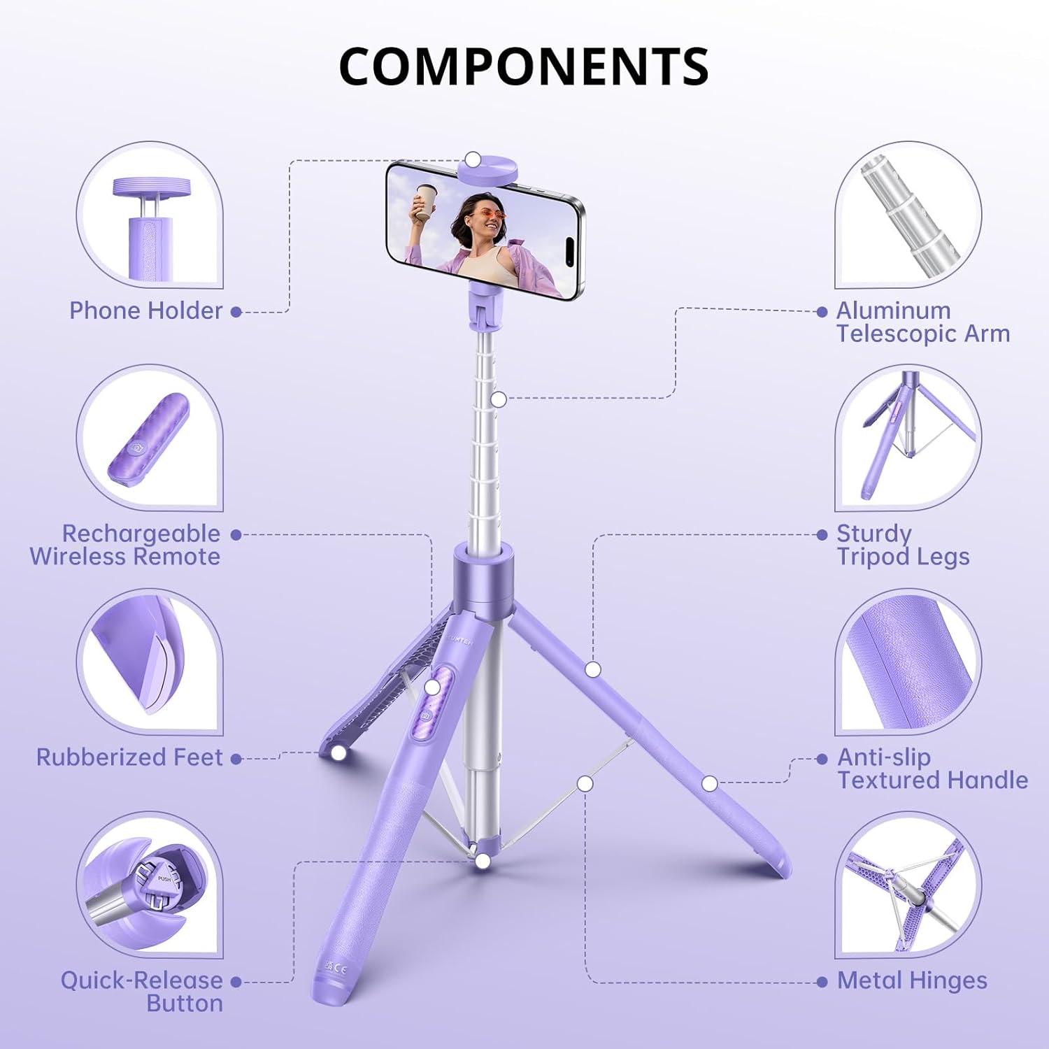 ATUMTEK Trípode selfie stick de 60 pulgadas, trípode extensible todo en uno con control remoto Bluetooth, bolsa de almacenamiento incluida, para