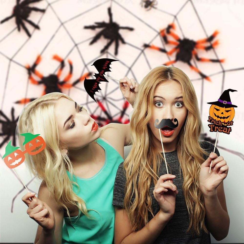 Kuuqa Kit de 38 piezas de utilería para sesión fotográfica en cabina de Halloween, decoración de fiesta de Halloween