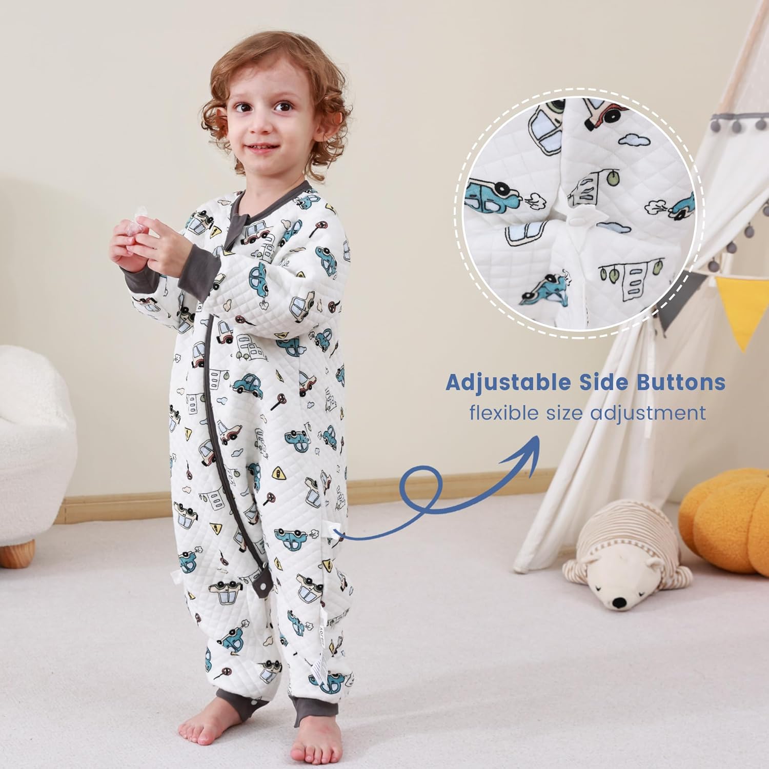 ZIGJOY Saco de dormir para bebé con pies y cremallera en la cadera de 1.5 TOG, manta de vestir 100% algodón para todas las estaciones, pijamas para
