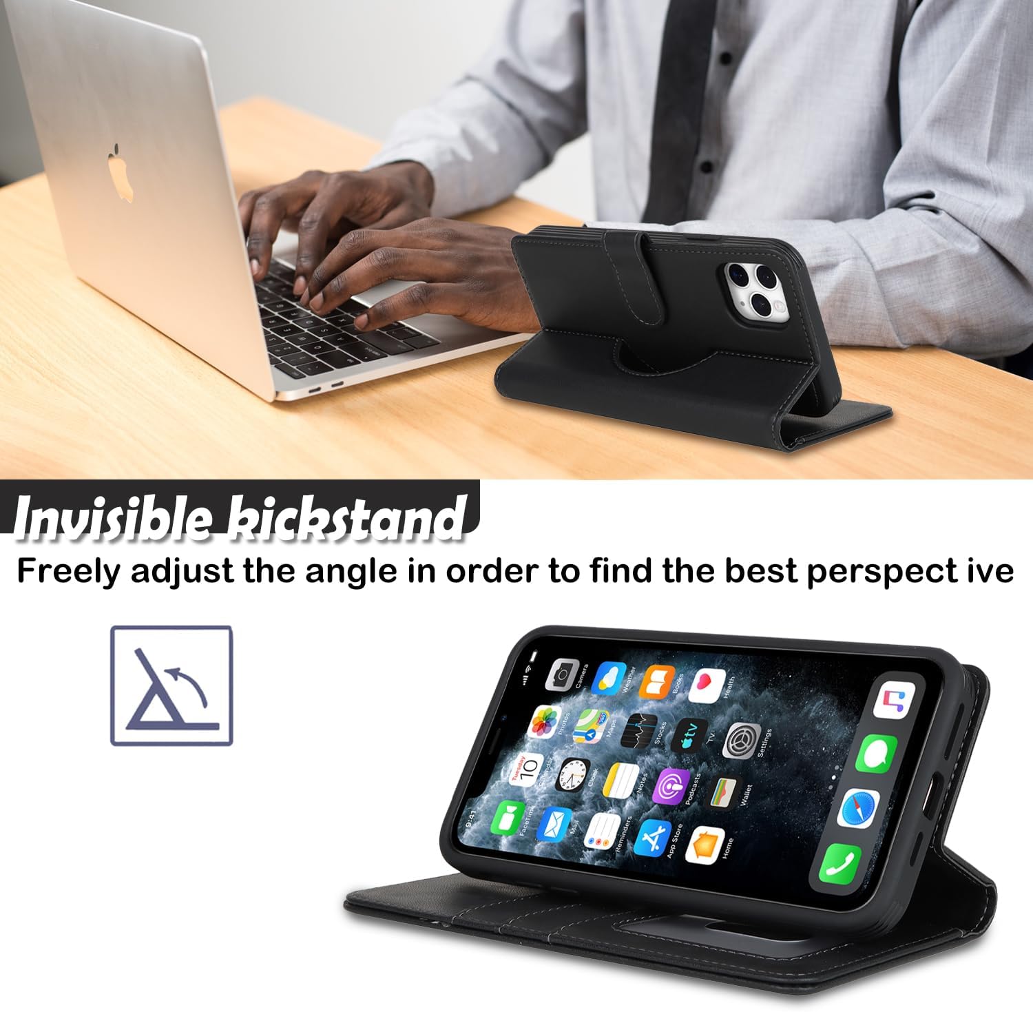Havaya Magsafe – Funda tipo cartera para iPhone 11 Pro Max, compatible con iPhone 11 Pro Max, con tarjetero, funda desmontable de cuero magnético,