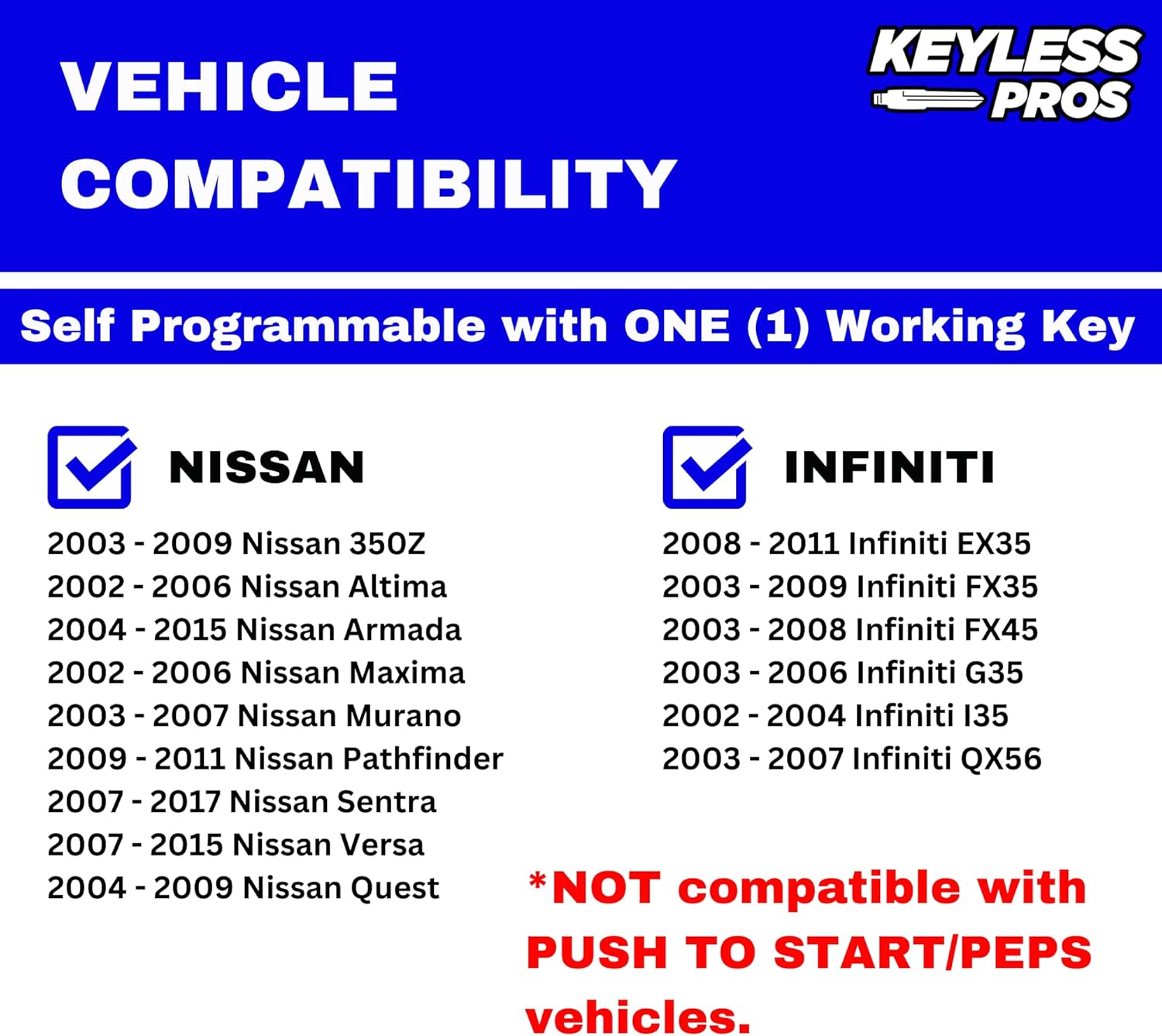 Llavero remoto de entrada sin llave de repuesto de 4 botones, compatible con Nissan Murano Maxima Armada Altima 350Z Sentra Quest, Infiniti EX35