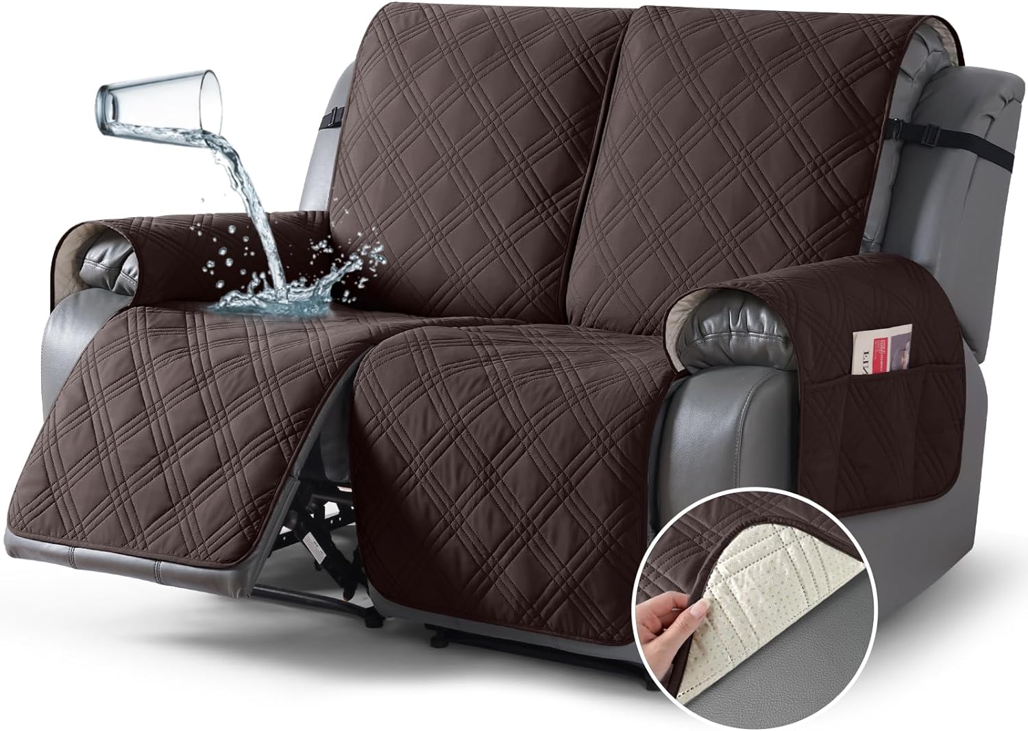 TAOCOCO Funda reclinable 100% impermeable, fundas antideslizantes para sofá biplaza reclinable con correas elásticas, silla reclinable