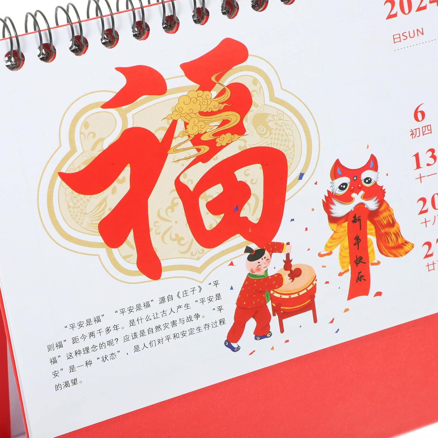 NUOBESTY Calendario chino de escritorio 2024, calendario del año del dragón, calendario de escritorio chino lunar en espiral, calendario para
