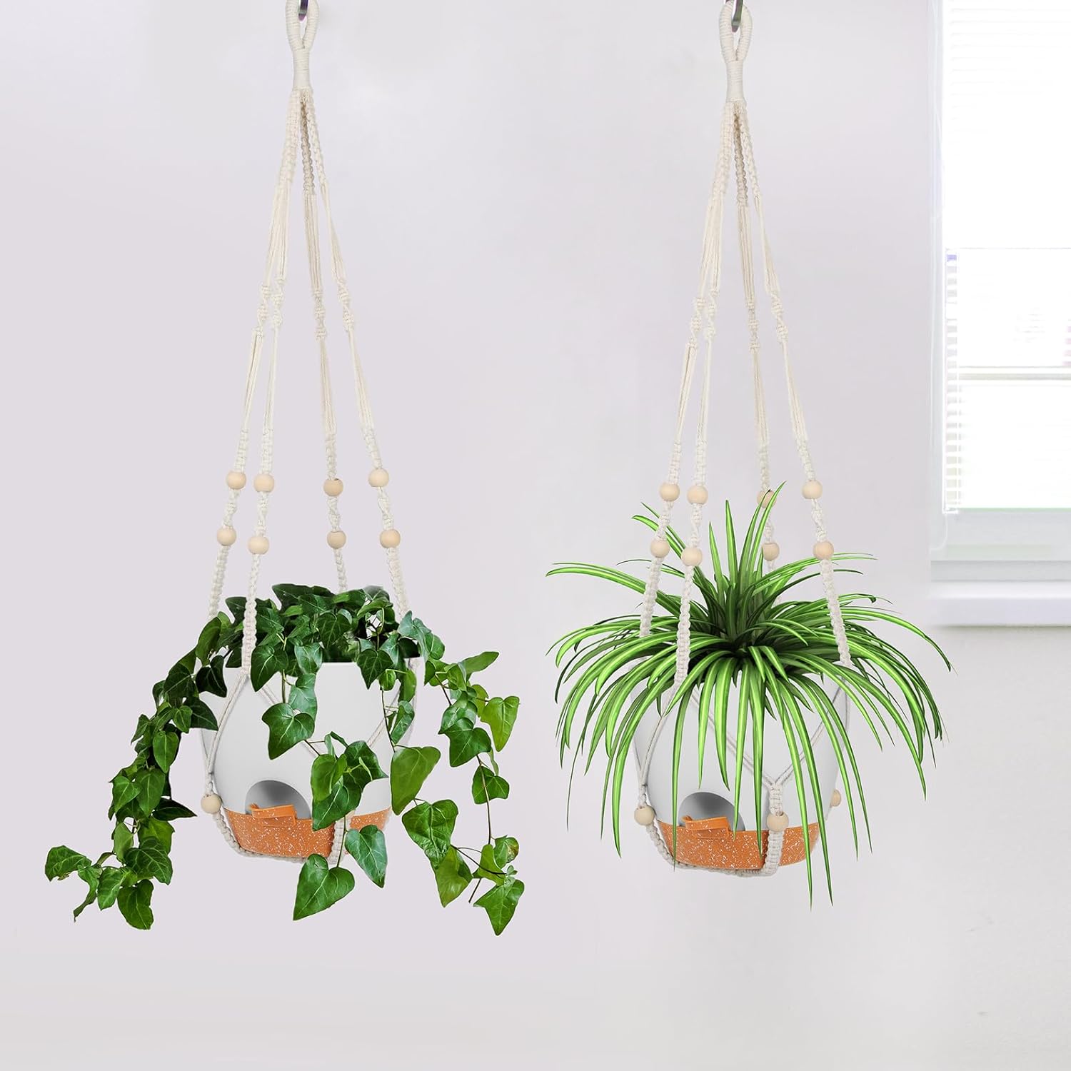 GARDIFE Macetas colgantes de 8 pulgadas con colgador de plantas de mcreme para plantas de interior y exterior, paquete de 2 macetas grandes con