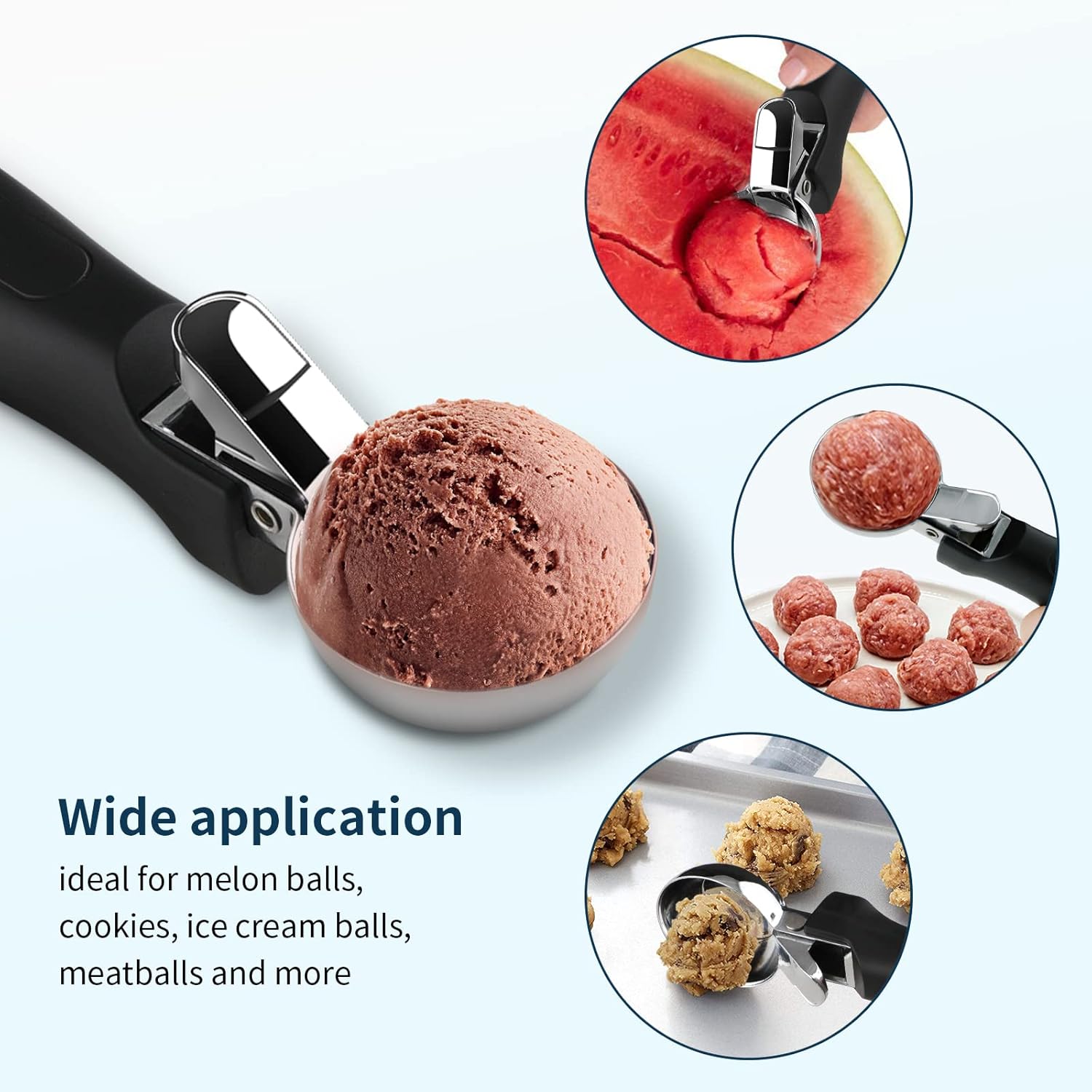 OTVAFAVA Cuchara de helado, cuchara grande para galletas con mango ergonómico de agarre suave, cuchara multifuncional resistente para hornear, para