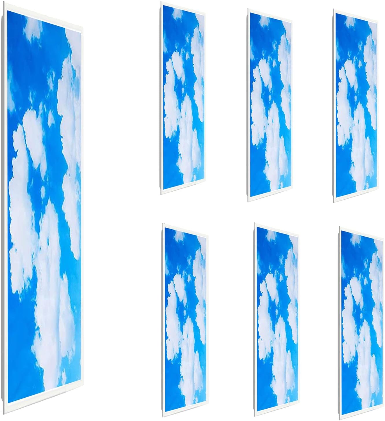 Paquete de 6 luces LED de panel plano de 4 pies y 4800 lúmenes, 0-10 V, regulable, cielo azul y nubes, 50 W, blanco, 6000 K, 120 V, montaje