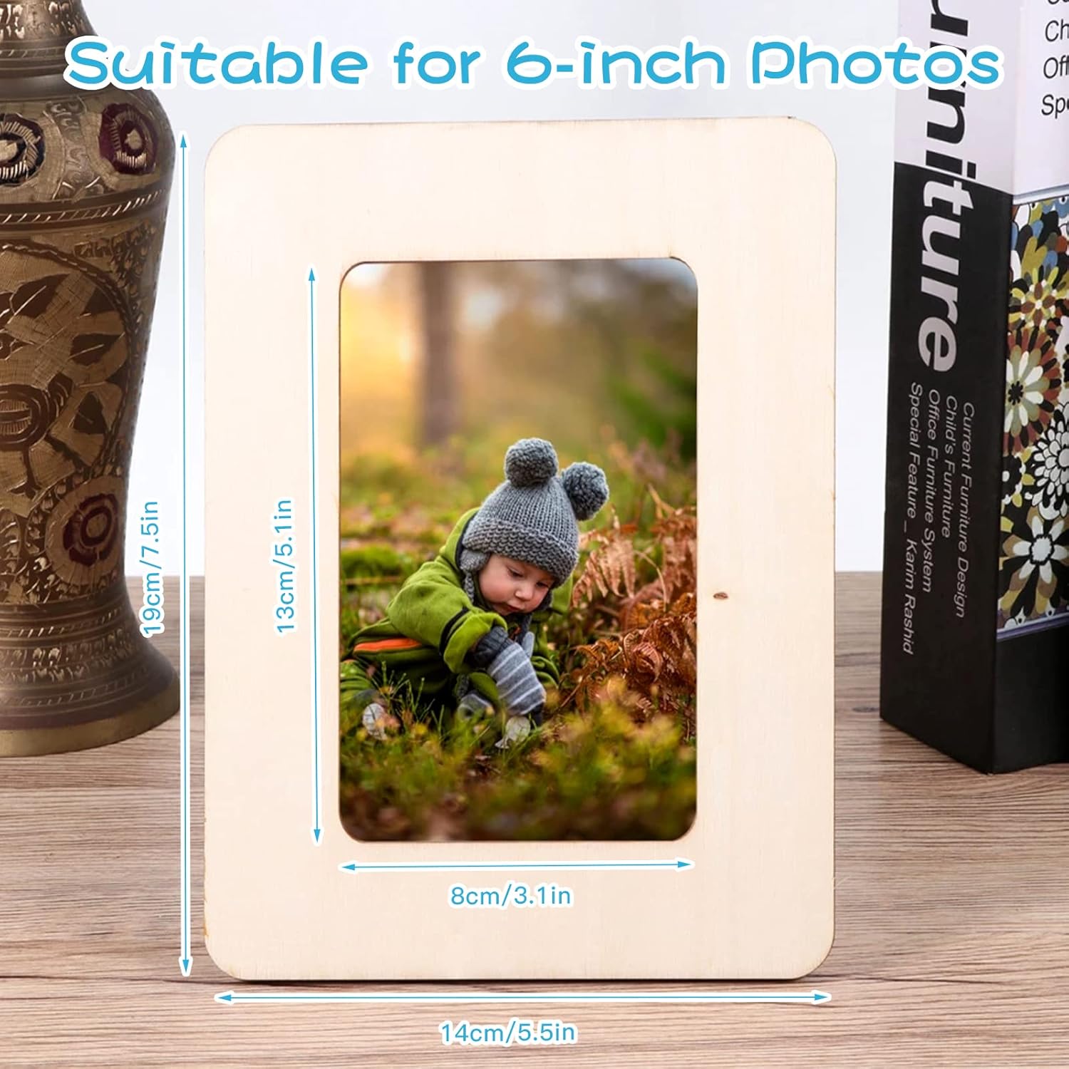 ZYNERY – Paquete de 12 marcos de fotos, kit de manualidades de 7.5 x 5.5 pulgadas, marcos de fotos de madera sin terminar con juego de herramientas