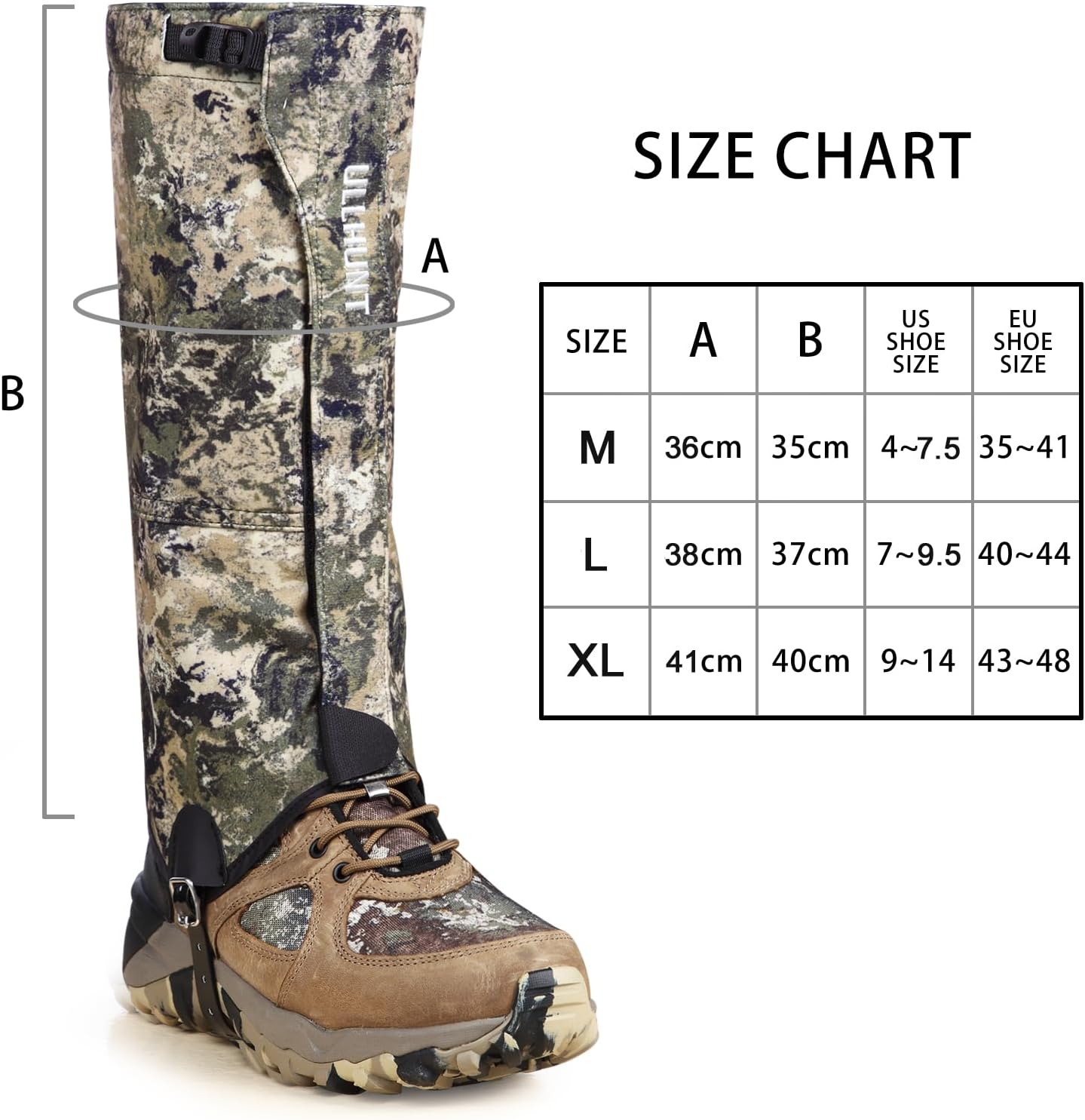 UIIHUNT Hunting Gaiters Leg Gaiters Hunting Boot Gaiters, Waterproof Hiking Gaiters with Upgraded Rubber