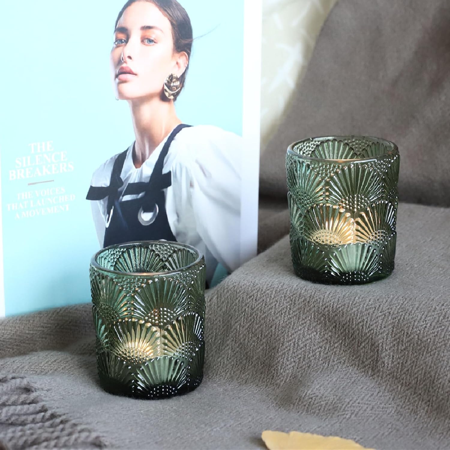 Juego de 12 portavelas votivas verdes, portavelas de cristal verde para centro de mesa de fiesta de boda, candelabro, portavelas vintage para otoño,