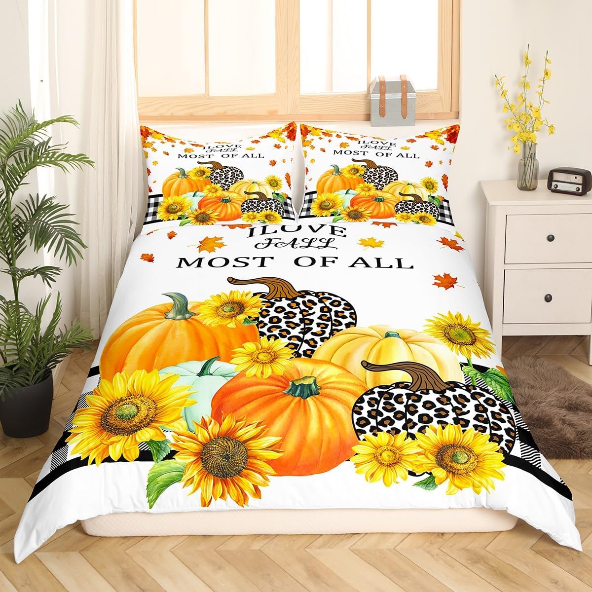 Manfei Juego de funda de edredón de otoño tamaño matrimonial, juego de ropa de cama de 3 piezas para niños y niñas, decoración de dormitorio de