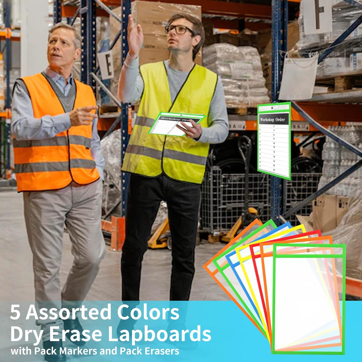Paquete de 50 soportes para boletos de tienda de 6 x 9 pulgadas, 5 colores surtidos, fundas de bolsillo de borrado en seco, fundas reutilizables
