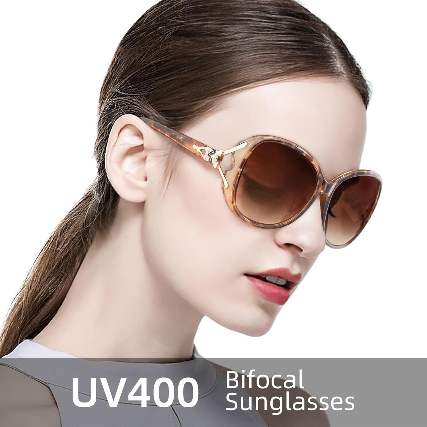JM Lentes de sol bifocales de lectura para mujer, de gran tamaño, para lectura al aire libre, protección UV400