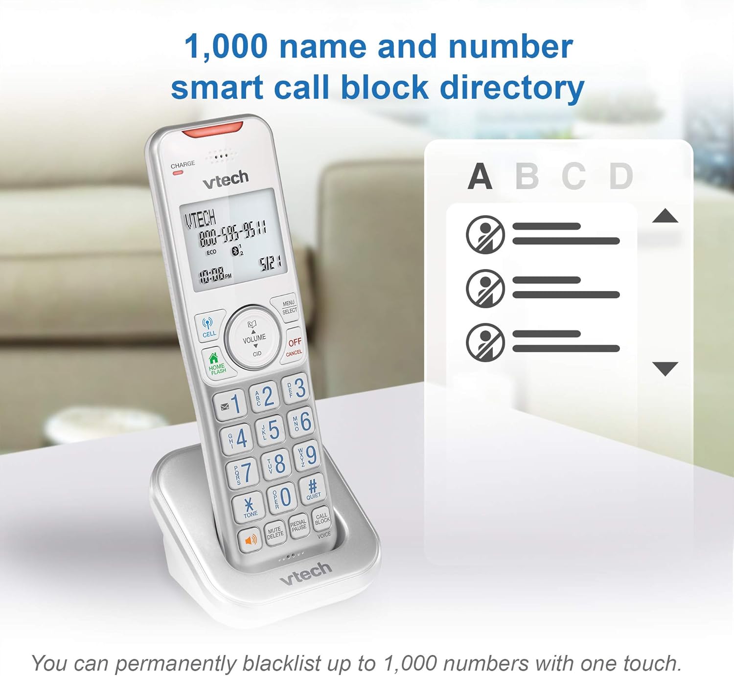 VTech Extended Range 3 teléfono inalámbrico para el hogar con bloqueo de llamadas, conectar a celular Bluetooth