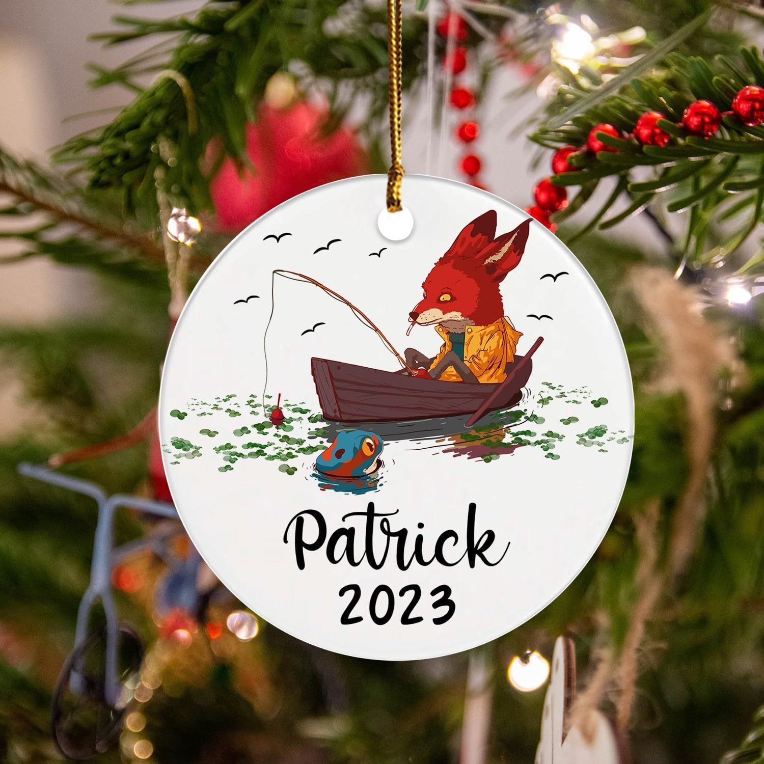 Adorno de Navidad personalizado para ir a pescar, regalo para papá y papá, adorno de pesca personalizado con nombre y año, adorno de pesca,