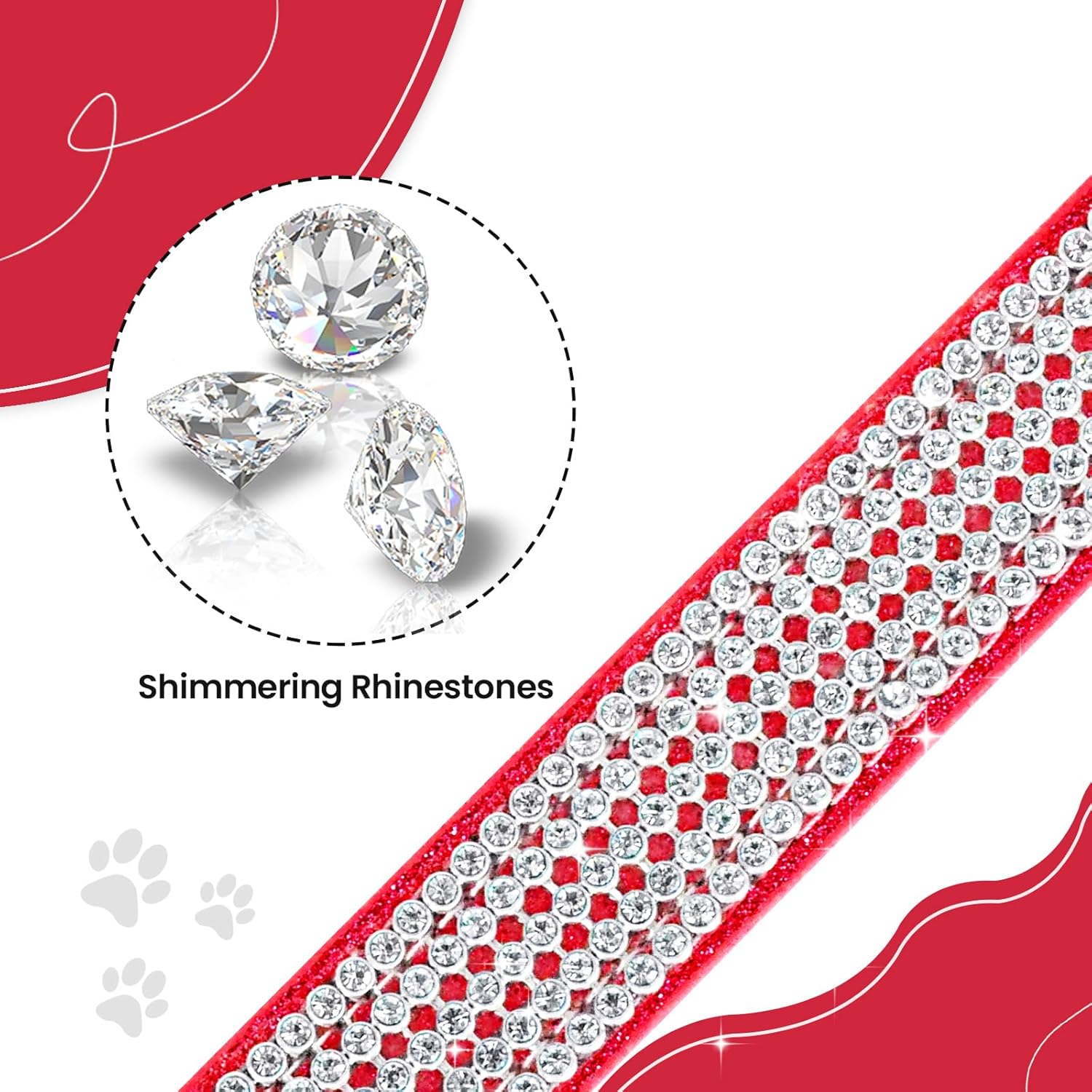 Apasiri Collar de perro con diamantes de imitación para perros pequeños, collar de cuero rojo, lindo collar de perro, collares brillantes para