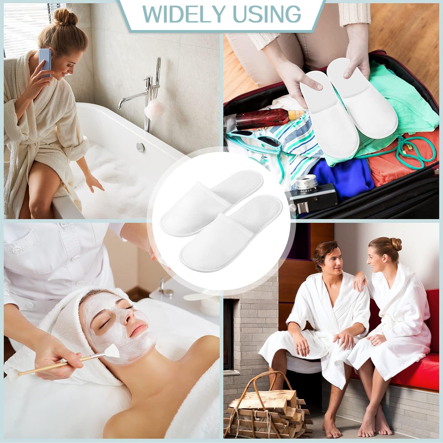 40 pares de pantuflas desechables con punta cerrada, pantuflas de spa, pantuflas blancas de hotel, pantuflas portátiles de viaje, pantuflas de
