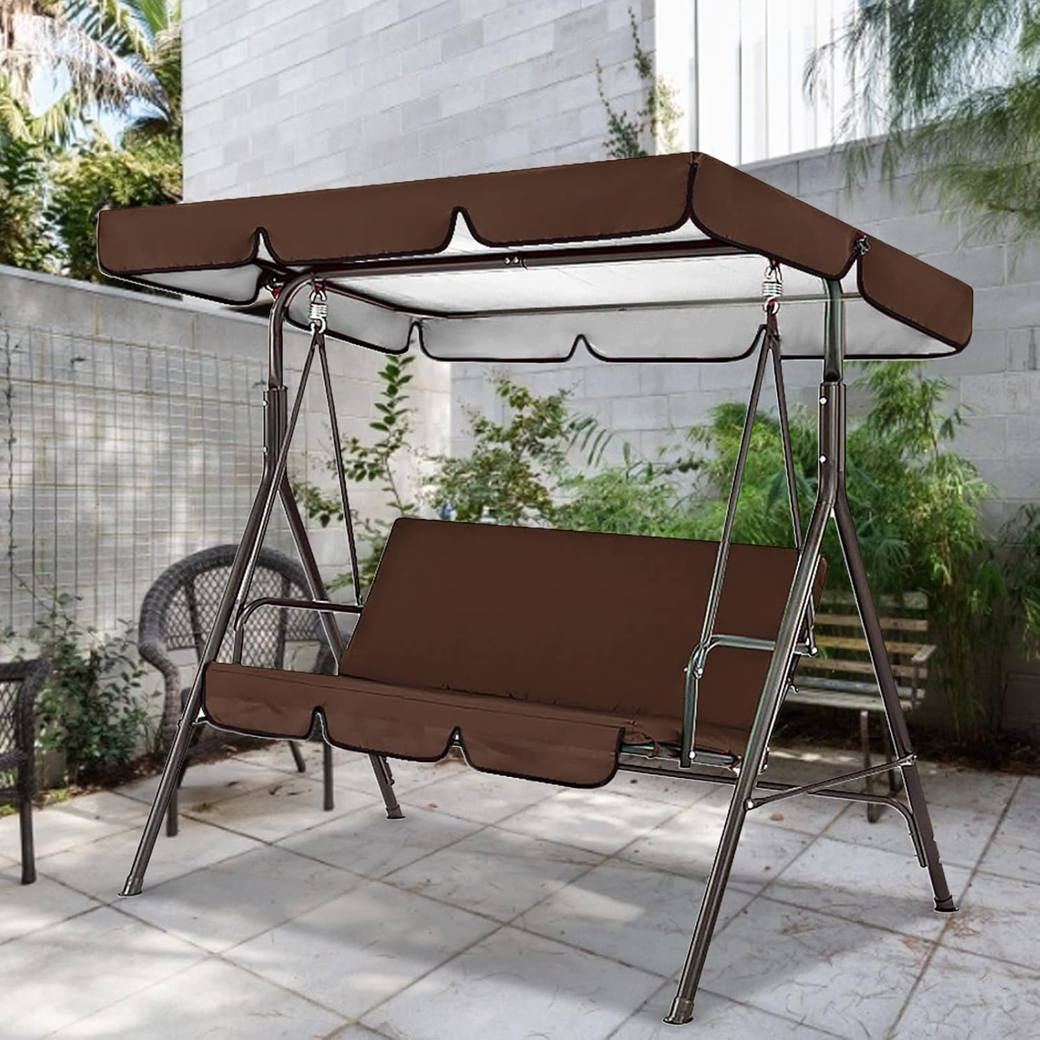 Juego de toldo con funda de cojín de asiento  Funda de cojín para columpio, tela impermeable de 3 asientos, funda de cojín para hamaca de columpio