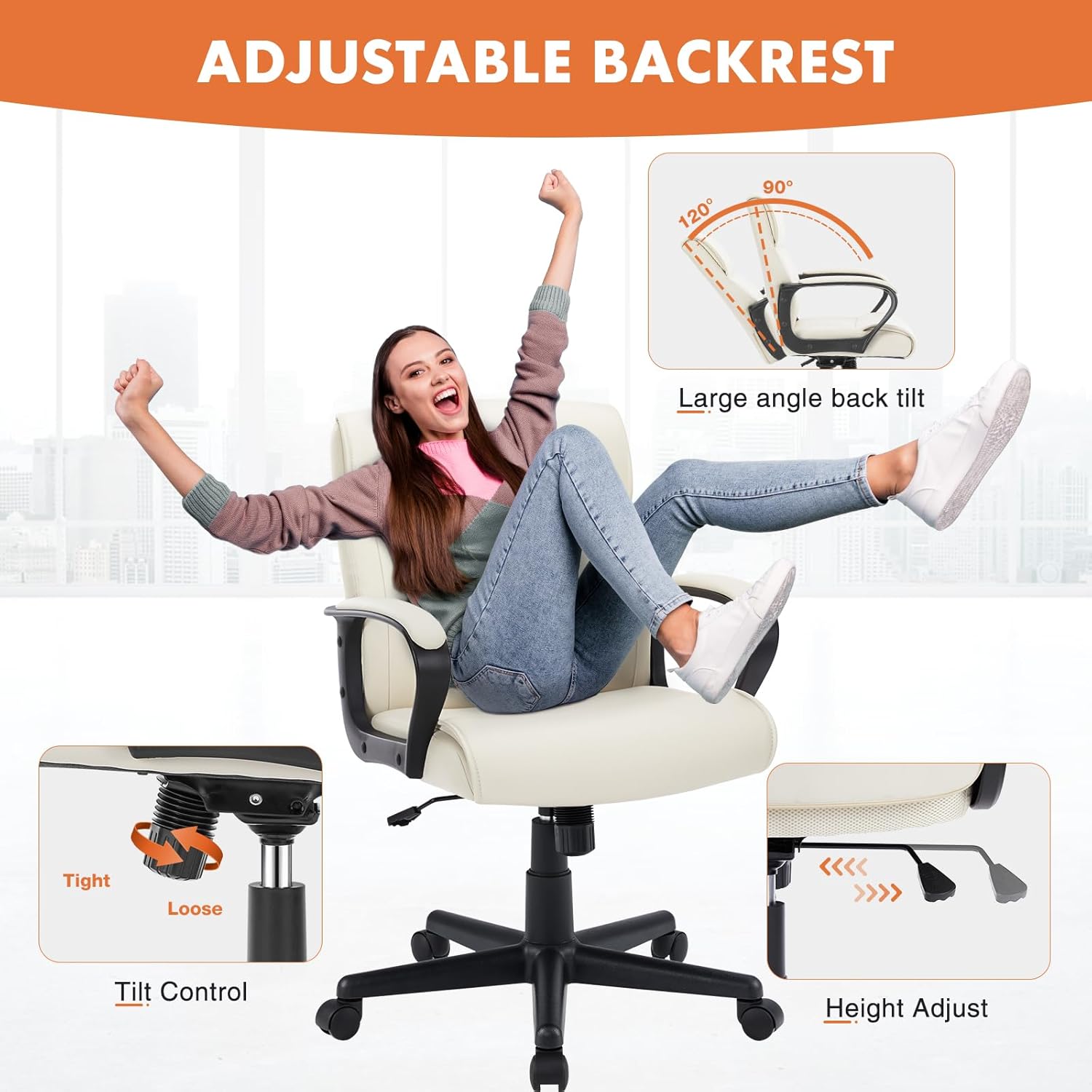 Sweetcrispy Silla de oficina ejecutiva con reposabrazos acolchados de altura ajustable, giro de 360 grados, soporte lumbar, piel sintética, color