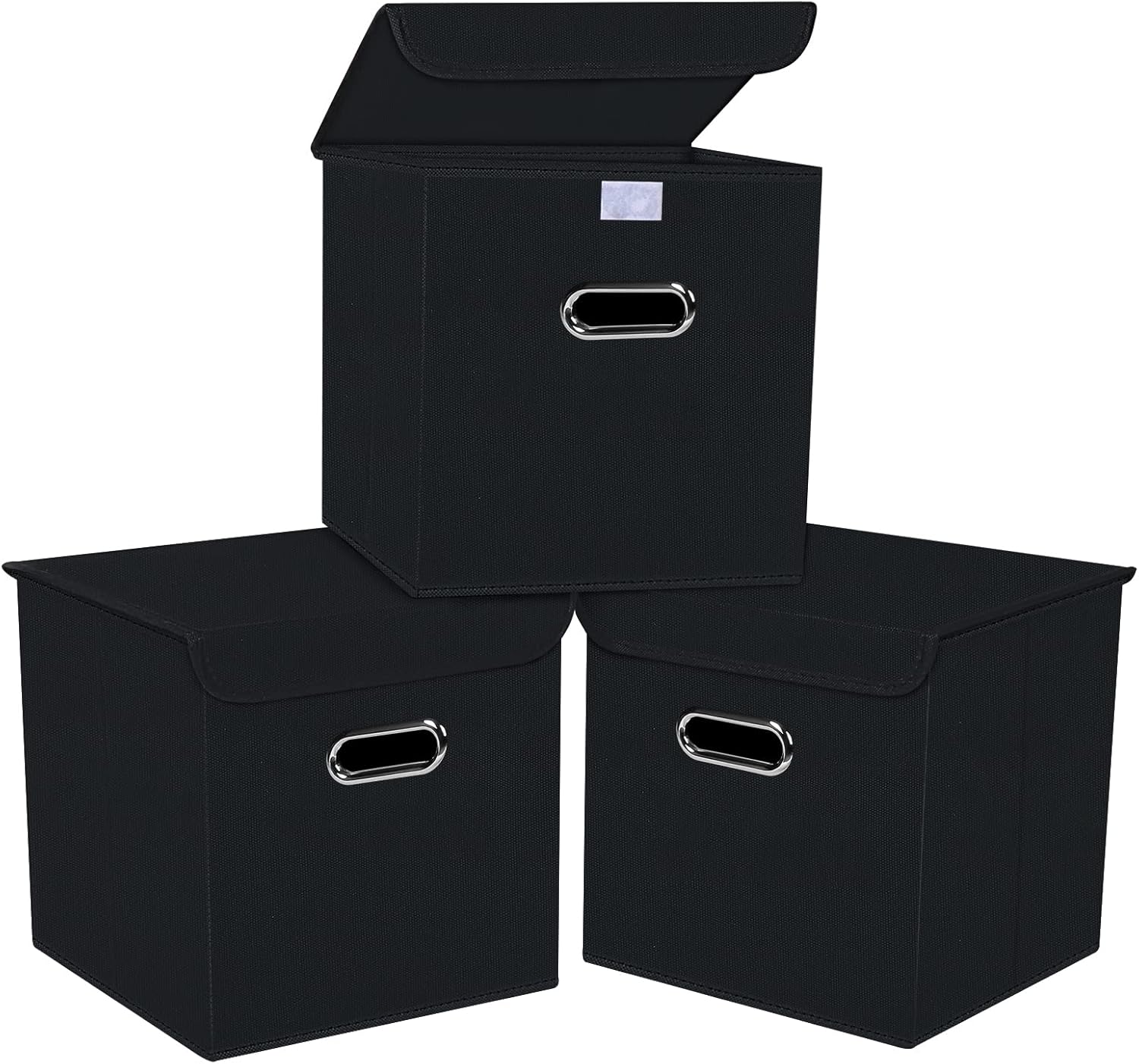 Organizadores de armario de tela con tapas, canastas plegables con asas, cajas de almacenamiento para organizar, paquete de 3 unidades (negro)