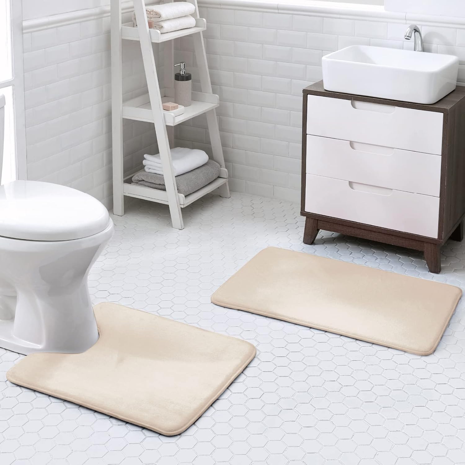 Walensee – Tapete de baño de espuma viscoelástica extra grueso, antideslizante, absorbente y súper acogedor, tapete de baño de terciopelo suave de
