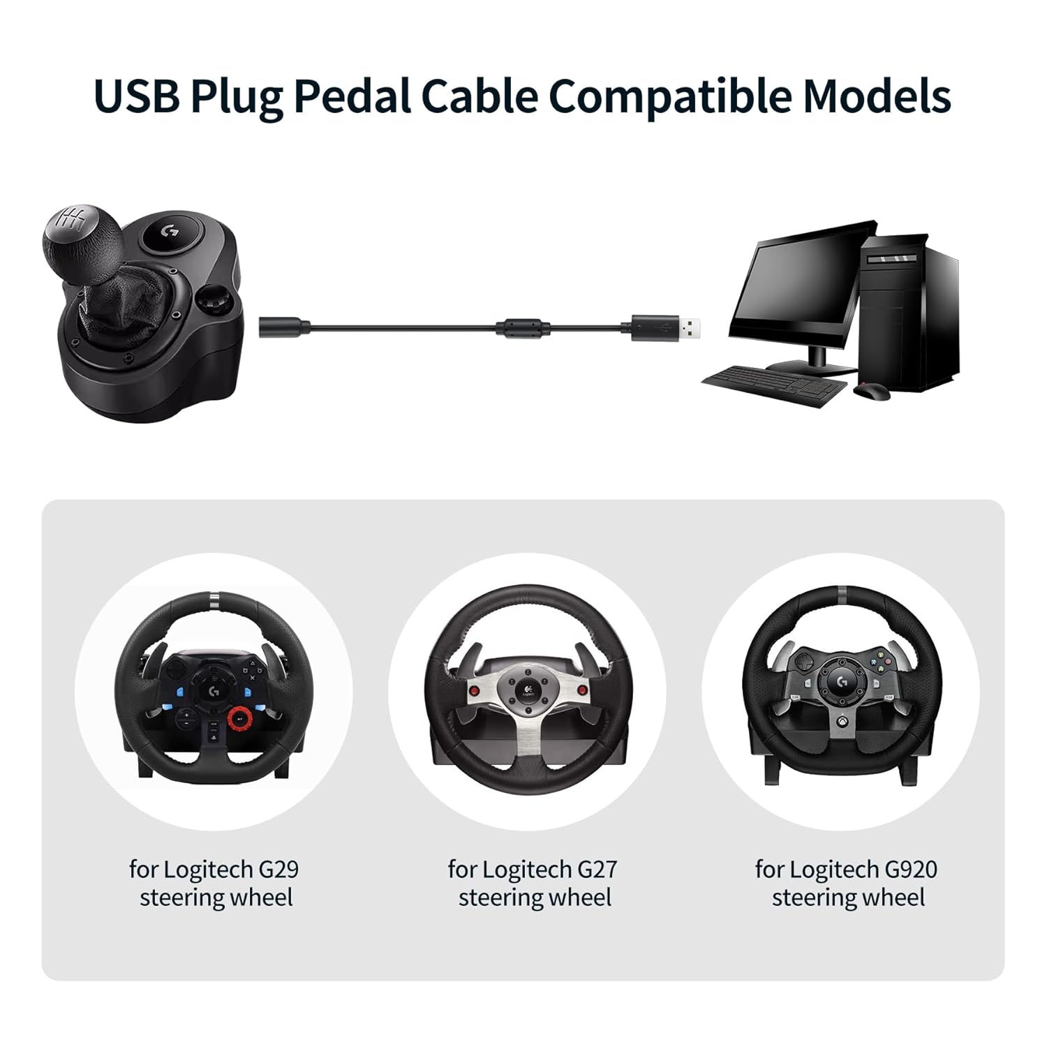 Conector de cable USB de alimentación del volante para Logitech G29G27G920 Cable de pedal (enchufe USB)
