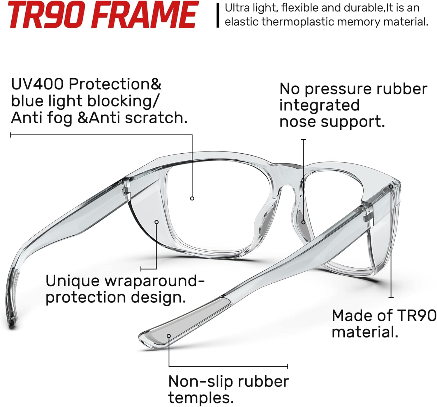 TOREGE – Lentes de seguridad, gafas elegantes con lente antiniebla y anti luz azul, ligeras y cómodas, son una alternativa perfecta para las gafas