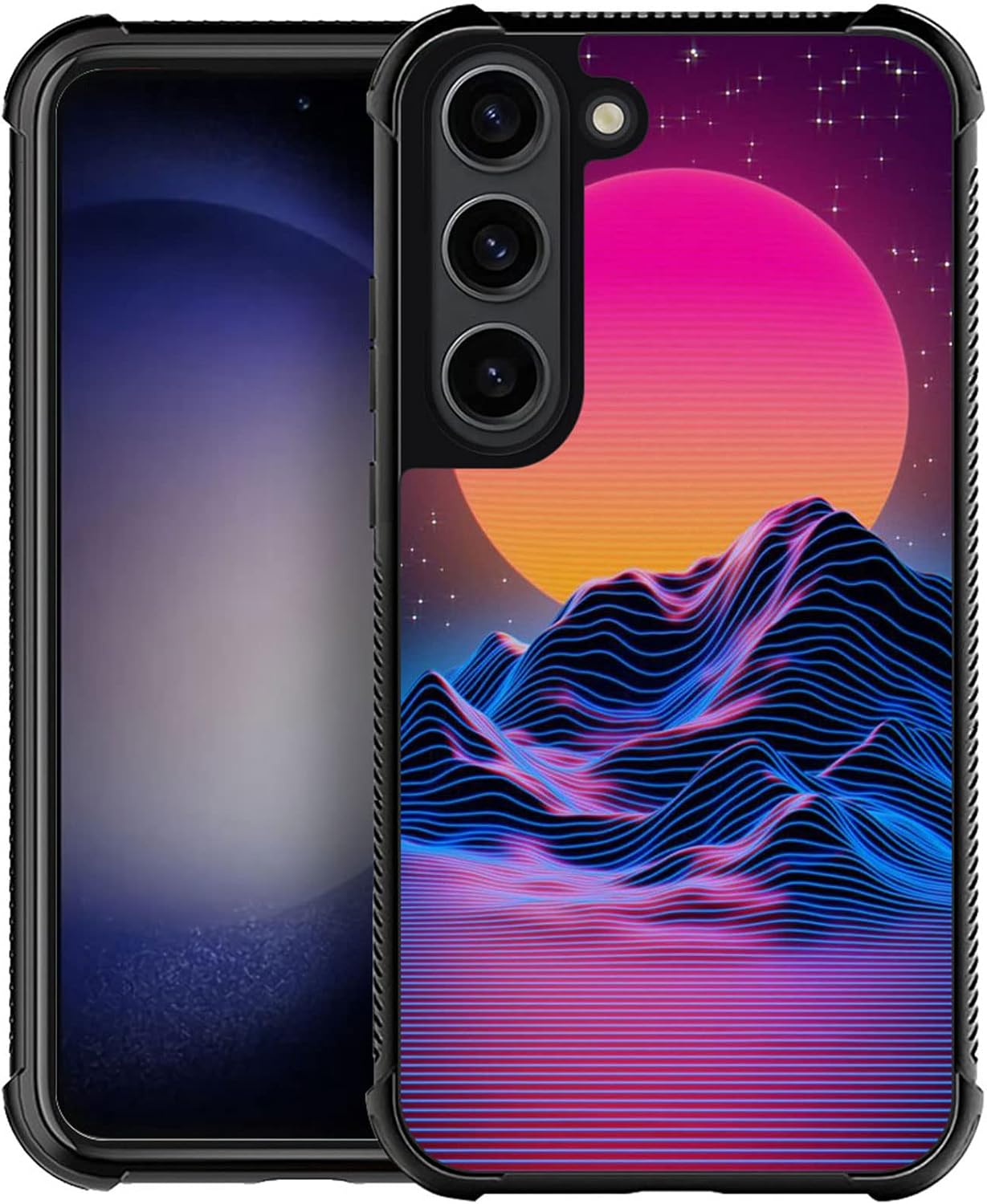 CARLOCA Synthwave – Funda compatible con Samsung Galaxy S23, diseño gráfico de identidad retro, a prueba de golpes, antiarañazos, acrílico duro para