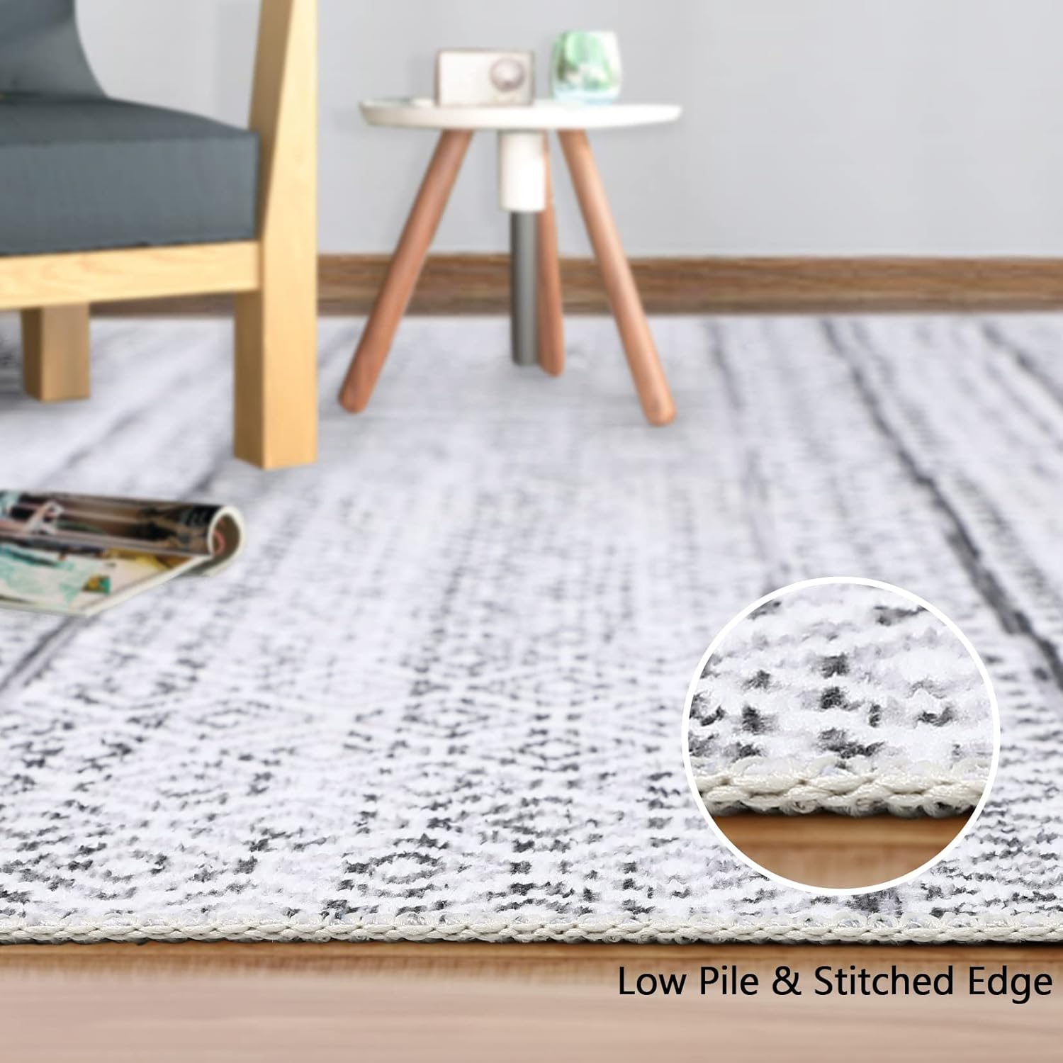 RUGSREAL Alfombra bohemia lavable a máquina para sala de estar, alfombra de pelo bajo, antideslizante, resistente a las manchas, para dormitorio,
