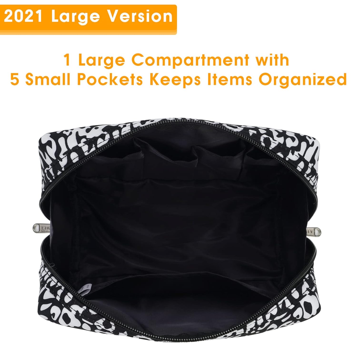 Bolsa de maquillaje grande con cremallera, organizador de cosméticos de viaje para mujeres (grande, leopardo negro)