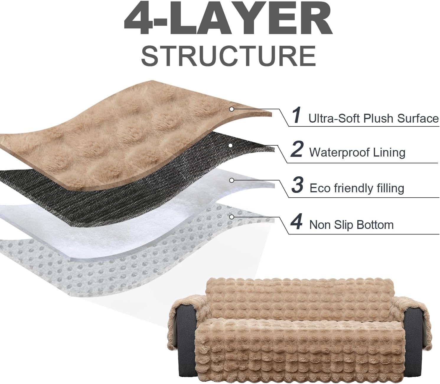 Funda impermeable fácil de instalar, funda acolchada para sofá y muebles, protector avanzado antideslizante para muebles, niños, perros, gatos