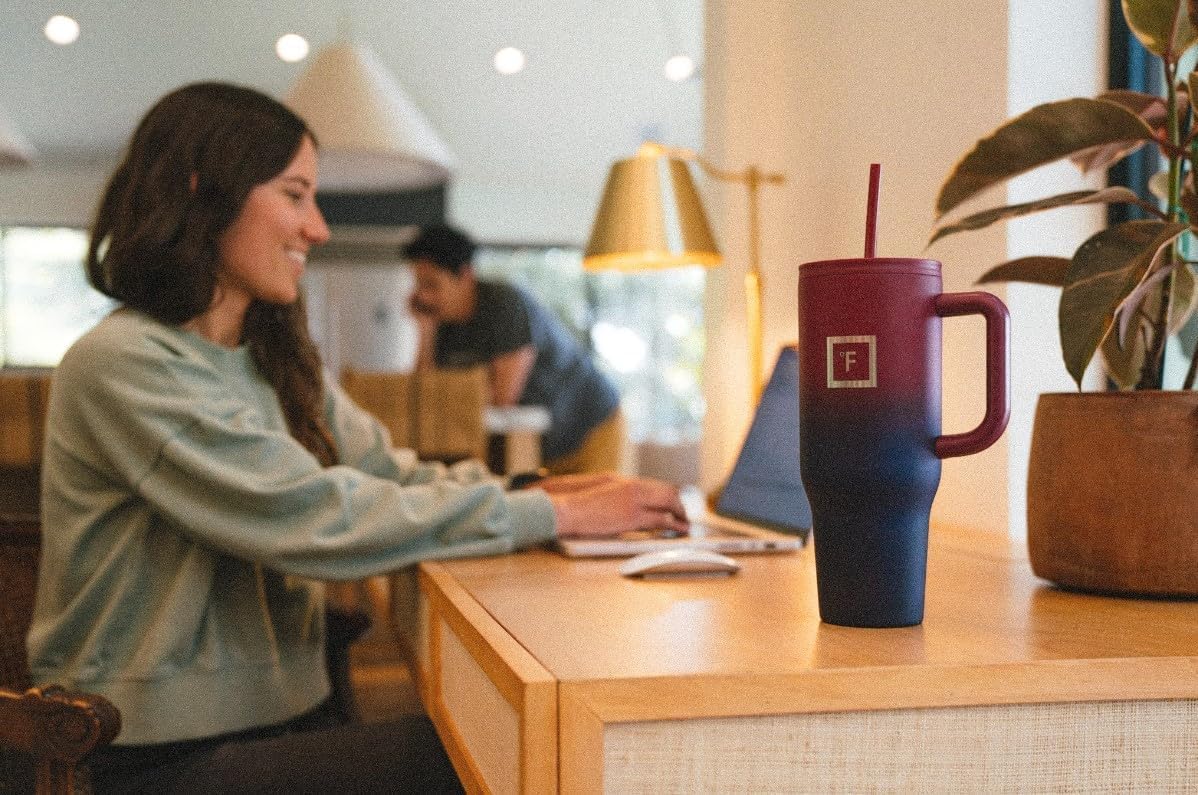 IRON FLASK Co-Pilot – Vaso aislado con popote y tapas abatibles, botella portavasos, para bebidas calientes y frías, a prueba de fugas, agua, taza