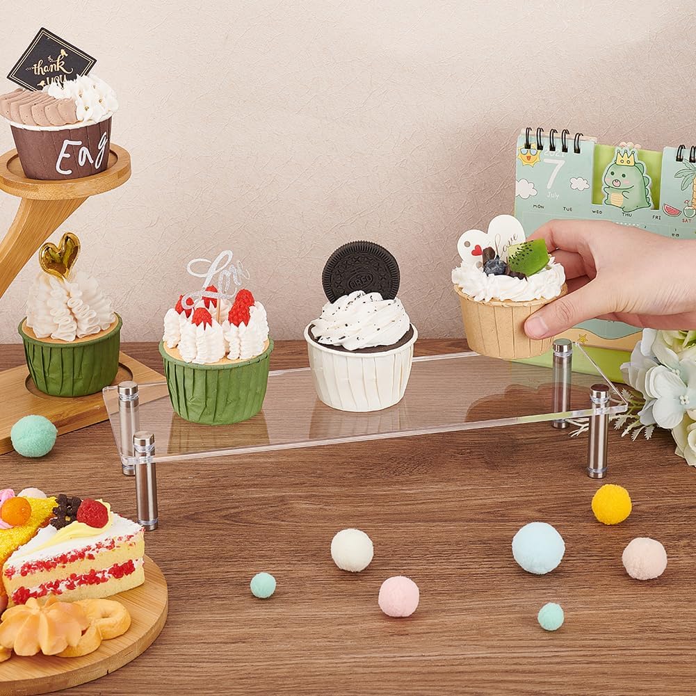 FINGERINSPIRE Soporte rectangular de acrílico para tartas con 201 pilares de acero inoxidable, organizador de mini cupcakes, elevador acrílico para