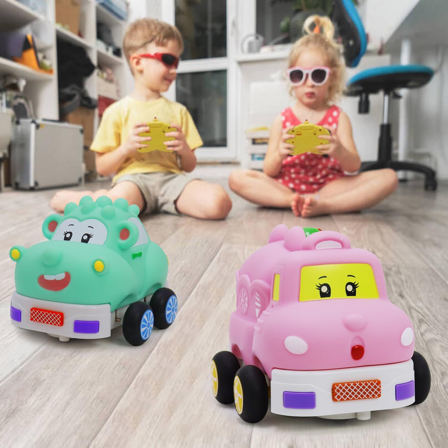 Juguetes para niñas a partir de 3 años de edad, autos a control remoto para niños pequeños, paquete de 2 autos RC de dibujos animados de 2.4GH con
