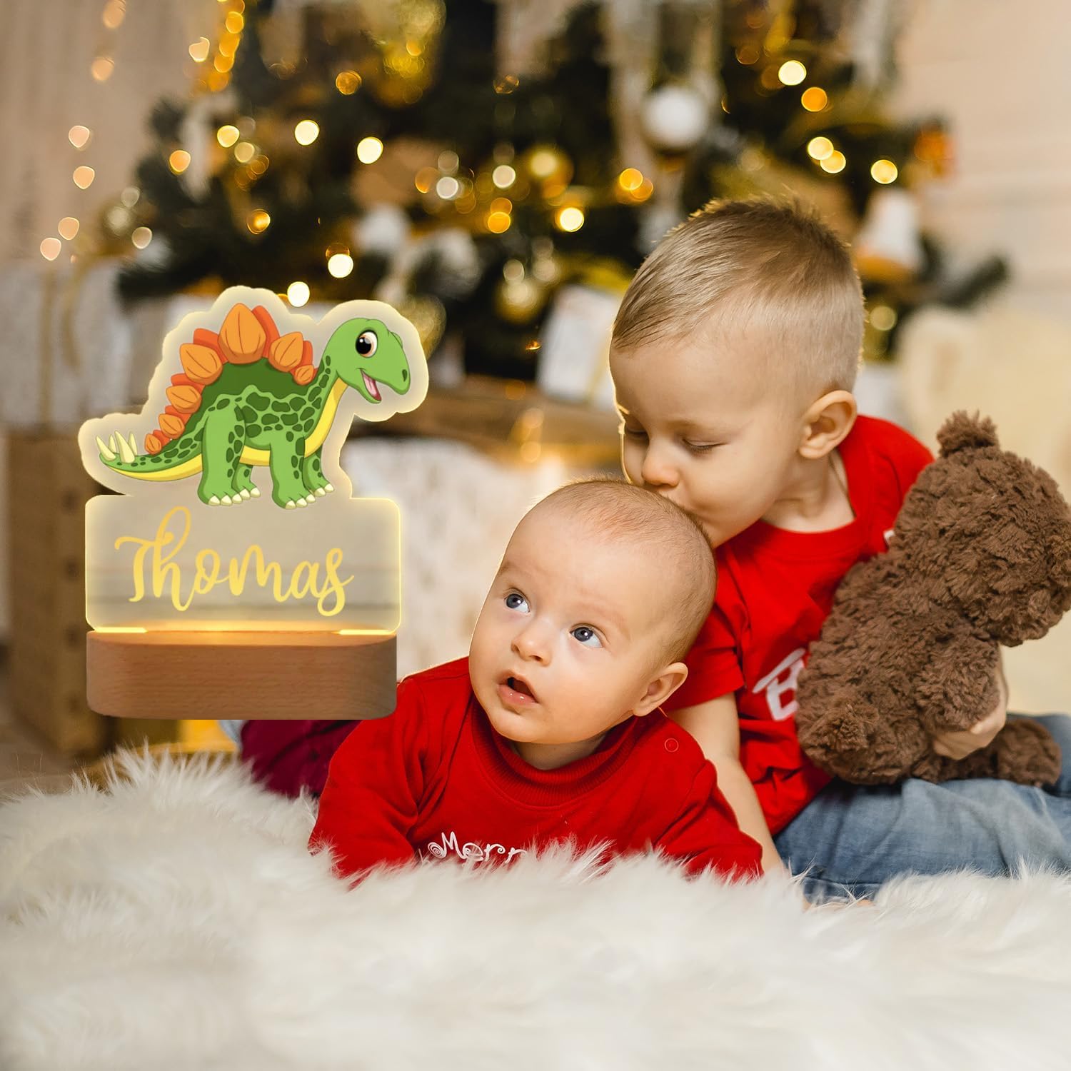 FIMIONAS Luz nocturna personalizada para niños, lámpara LED de dinosaurio con nombre personalizado para decoración de guardería, dormitorio de