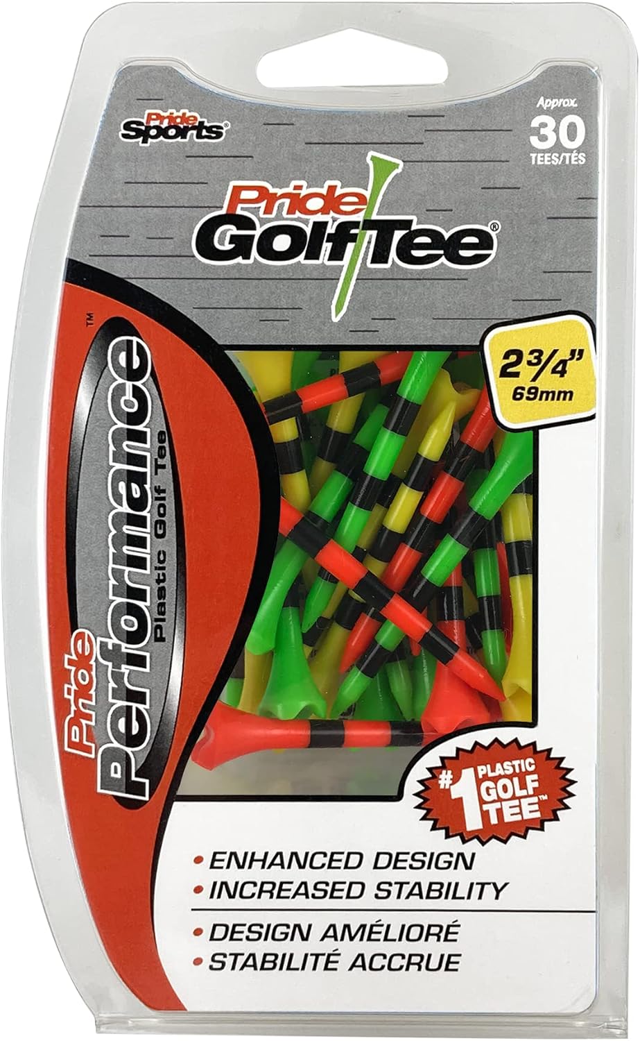 Pride Performance Striped Golf Tees (Pack of 30), 2-34″,
