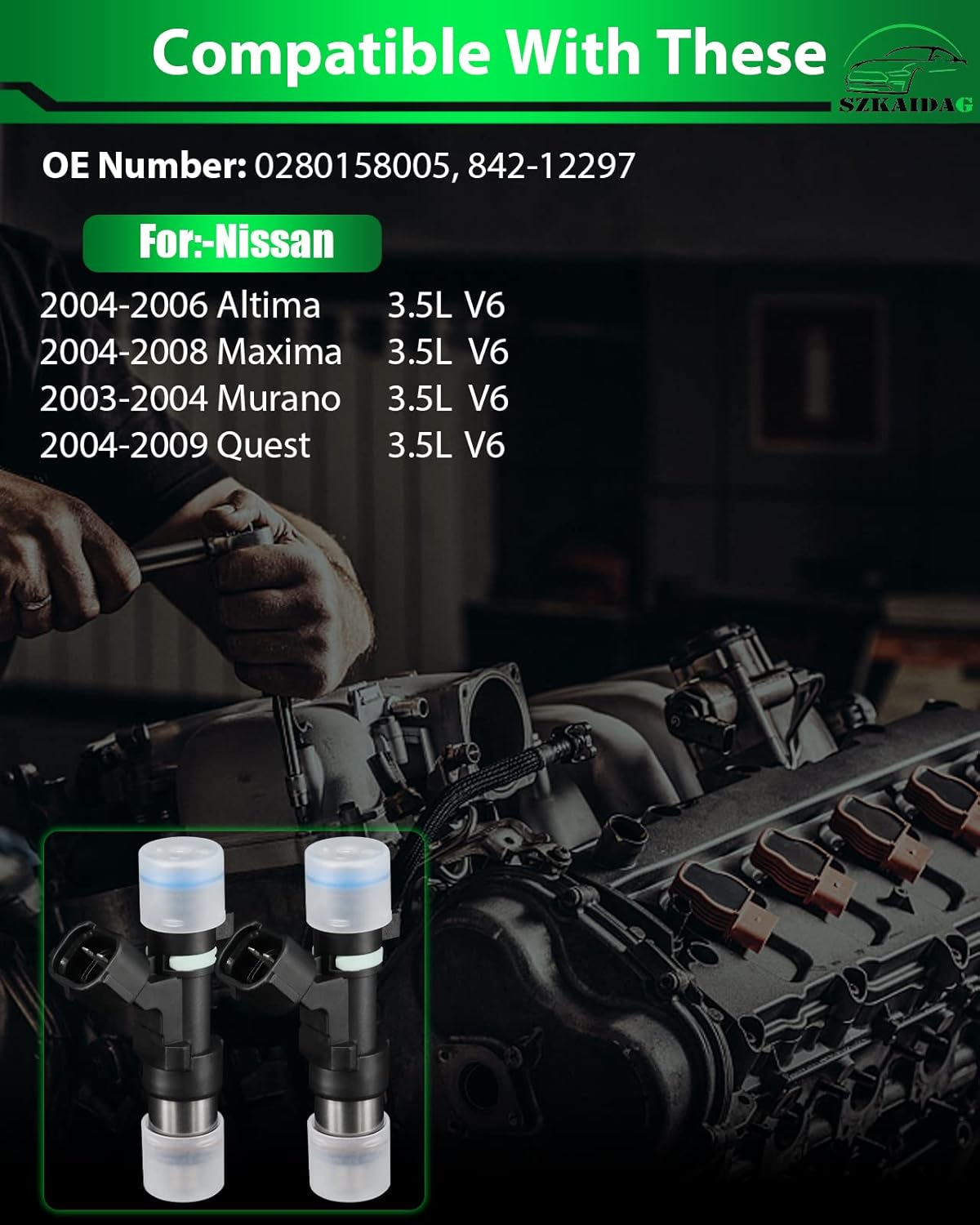 0280158005 3.5L V6 para Juego de 6 inyectores de combustible Nissan compatibles con Altima 2004-2006, Maxima 2004-2008, Murano 2003-2004, Quest