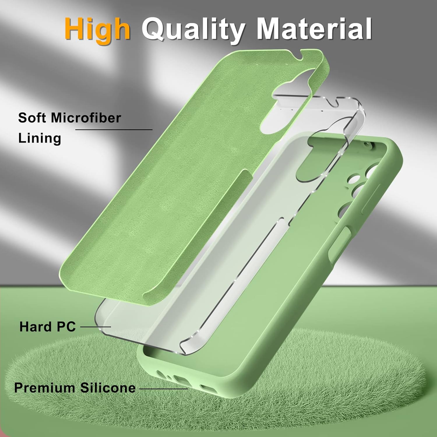 YENAPOON Funda para Samsung Galaxy A14 5G y 2 protectores de pantalla de vidrio templado, funda protectora delgada de silicona líquida a prueba de