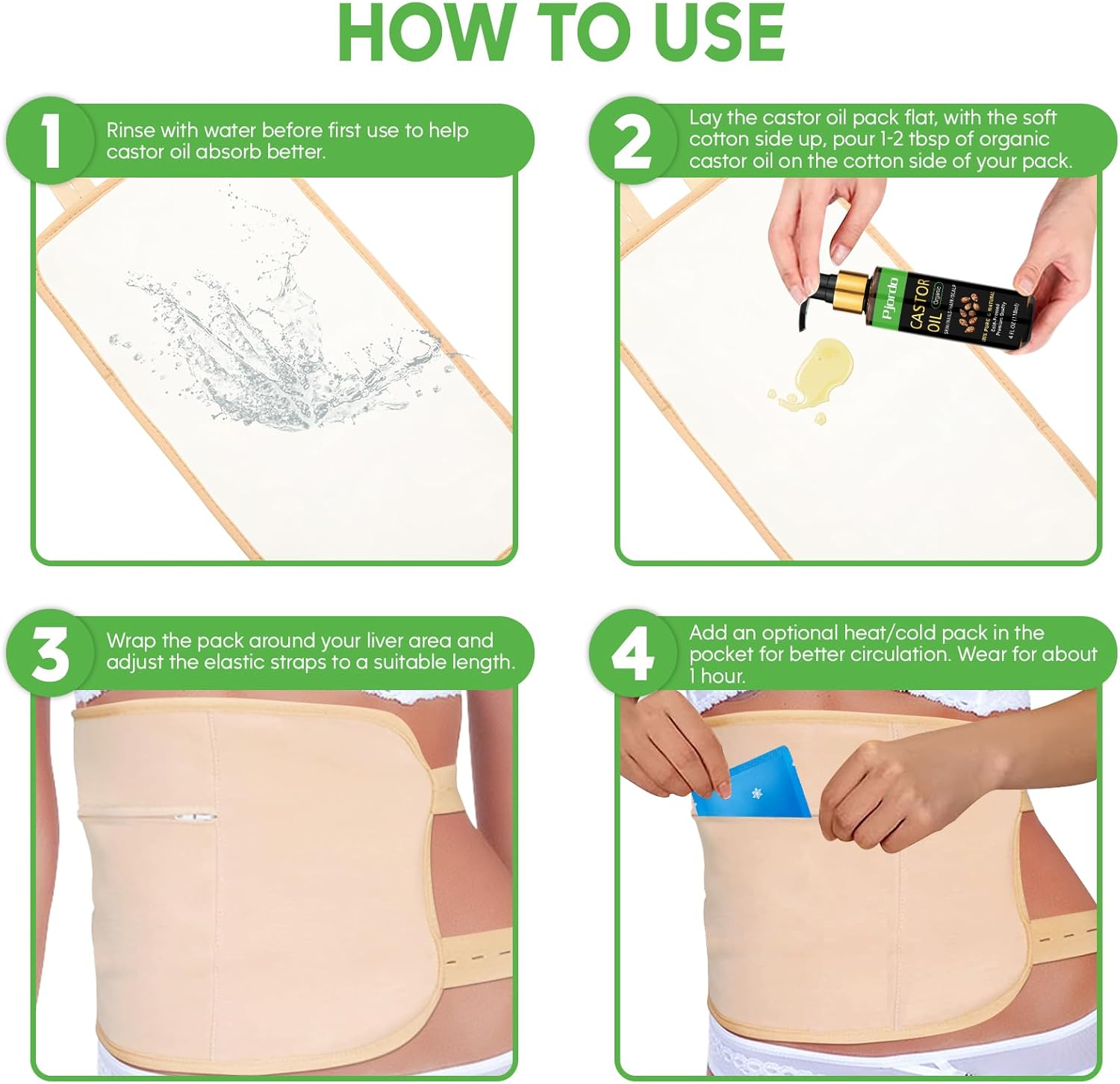 Pjordo Paquete de 5 unidades de aceite de ricino para cintura y cuello, paquetes de aceite de ricino para desintoxicación del hígado, aceite de