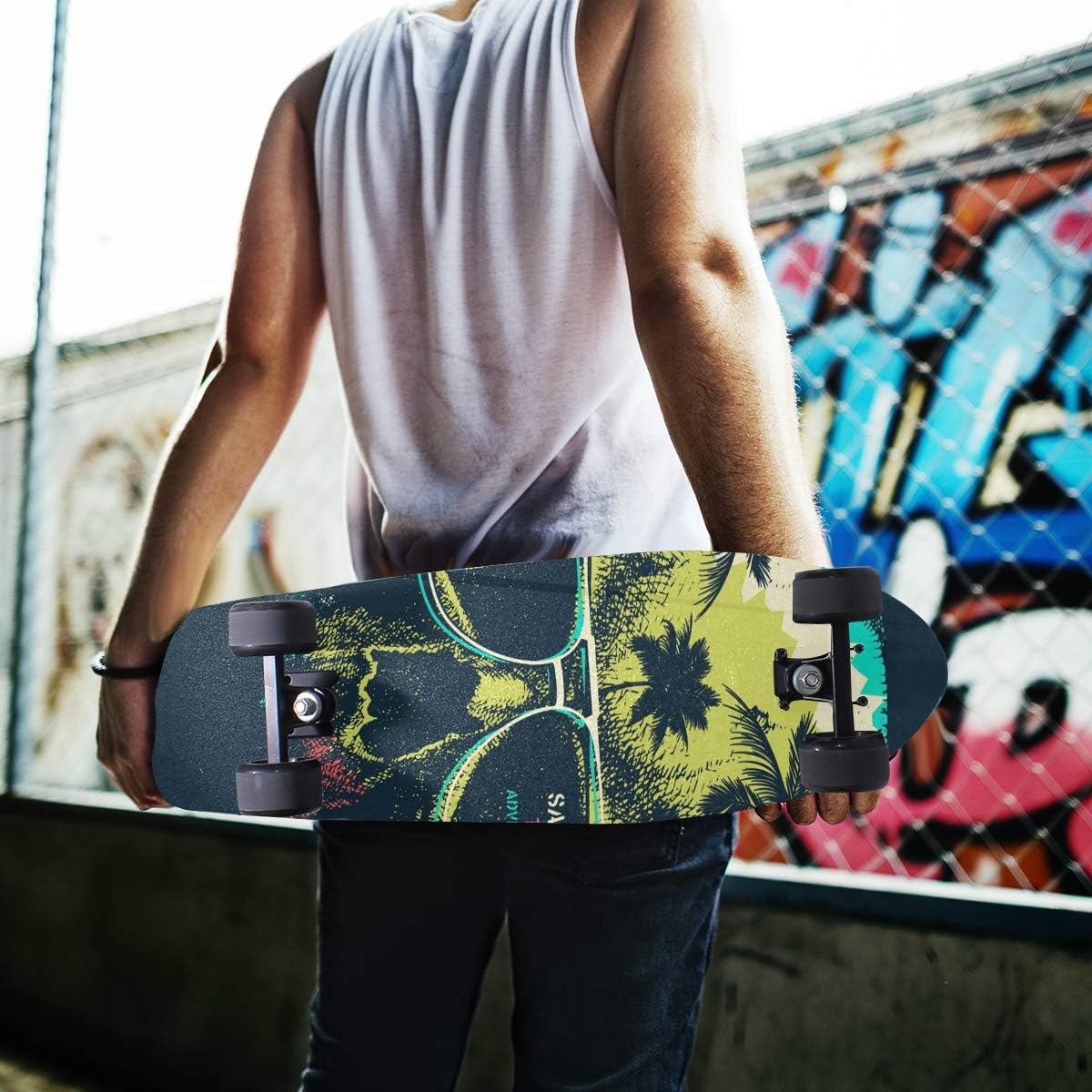 Cinta de agarre para patineta, diseño de palmeras y calaveras aterradoras, cinta de agarre impermeable, cinta adhesiva de papel de lija para
