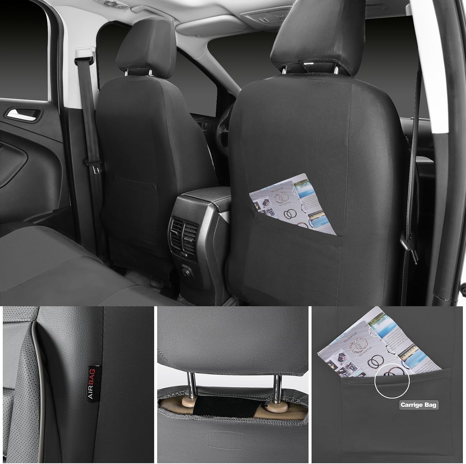 CAR PASS Juego completo de fundas de asiento de cuero, universal, resistentes al agua, soporte de respaldo de espuma 3D, comodidad de lujo, 5