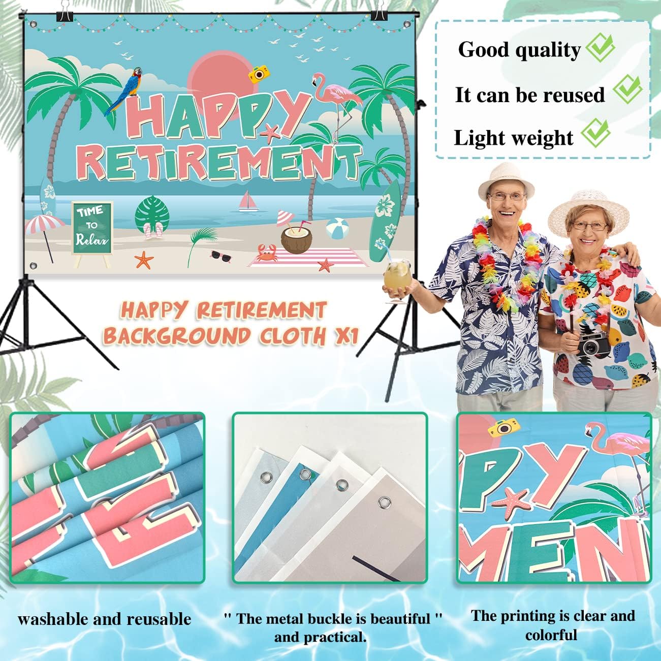 5 carteles con texto en inglés “Hawaii Luau Happy Retirement” de 3 pies para fiesta de jubilación, decoración tropical de feliz jubilación, cabina
