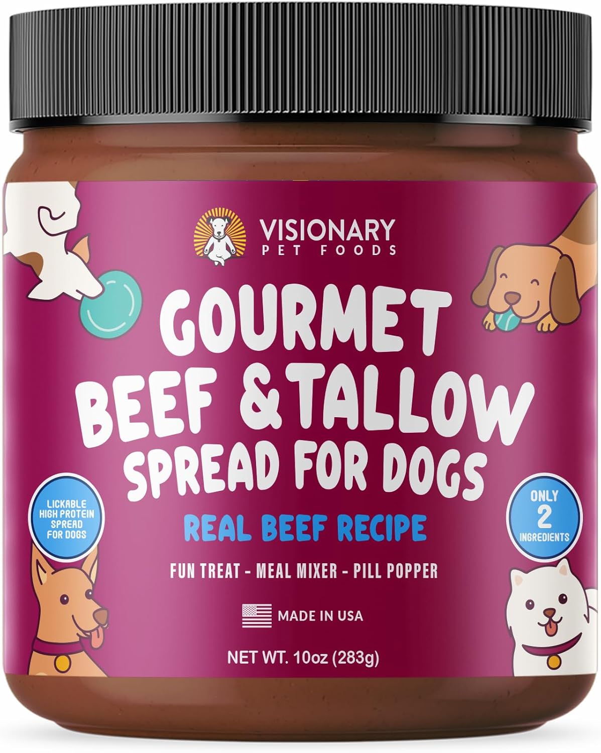 Visionary Pet Foods – Untable de carne de res para perros  Elección más saludable para la mantequilla de maní  Fácil de usar como tapete para lamer