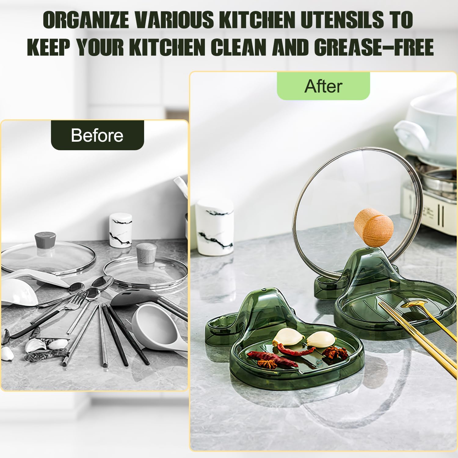 2 espátulas de cocina multifuncionales, soporte versátil para tapa de olla, soporte de cuchara de plástico de grado alimenticio para múltiples