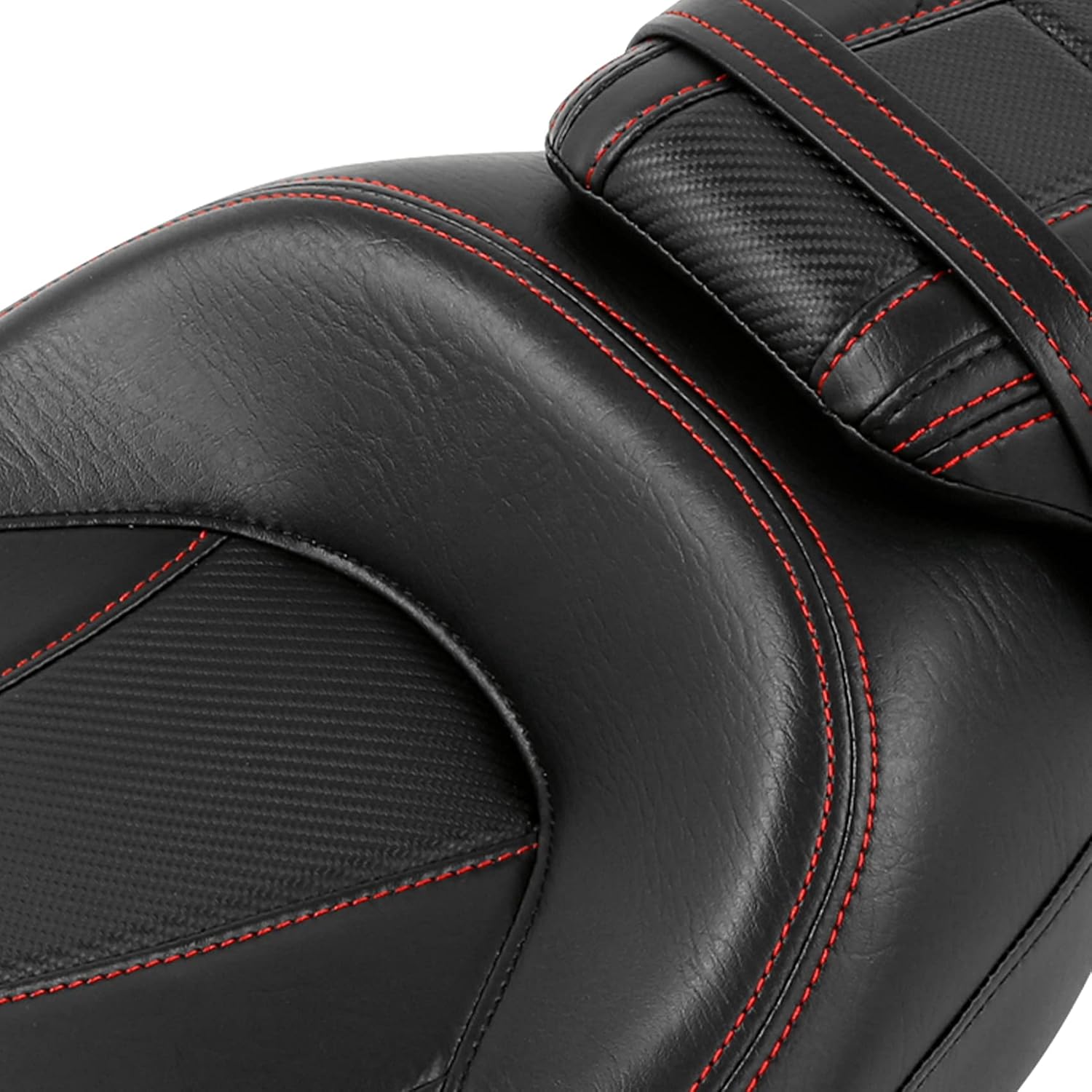 TCT-MOTORPARTS Asiento de pasajero de perfil bajo con respaldo cortado para Harley Tour Pak Touring Road King 2014-2023 (negro + rojo)